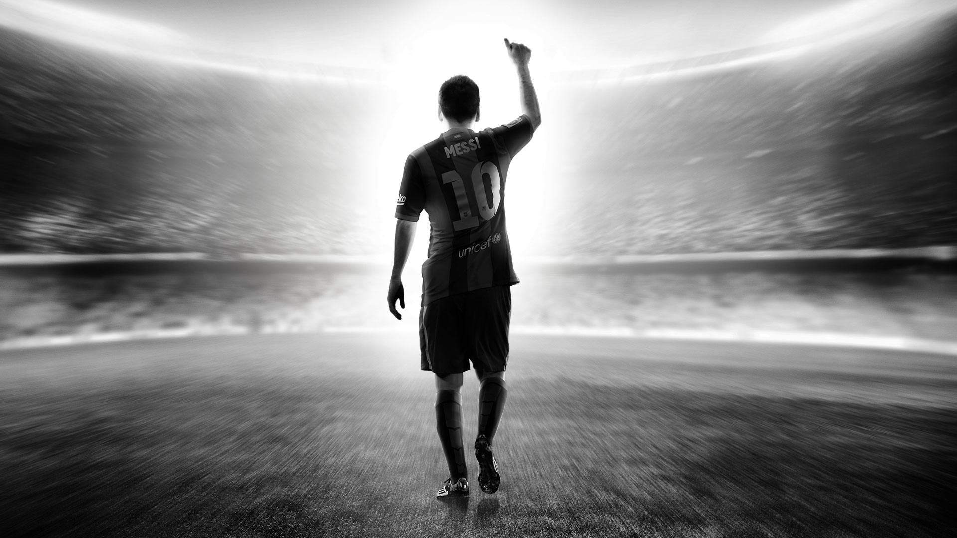 Lionel Messi, FIFA 16, Bianco e nero, Stadio, Silhouette, Full HD, sfondo per PC e portatile