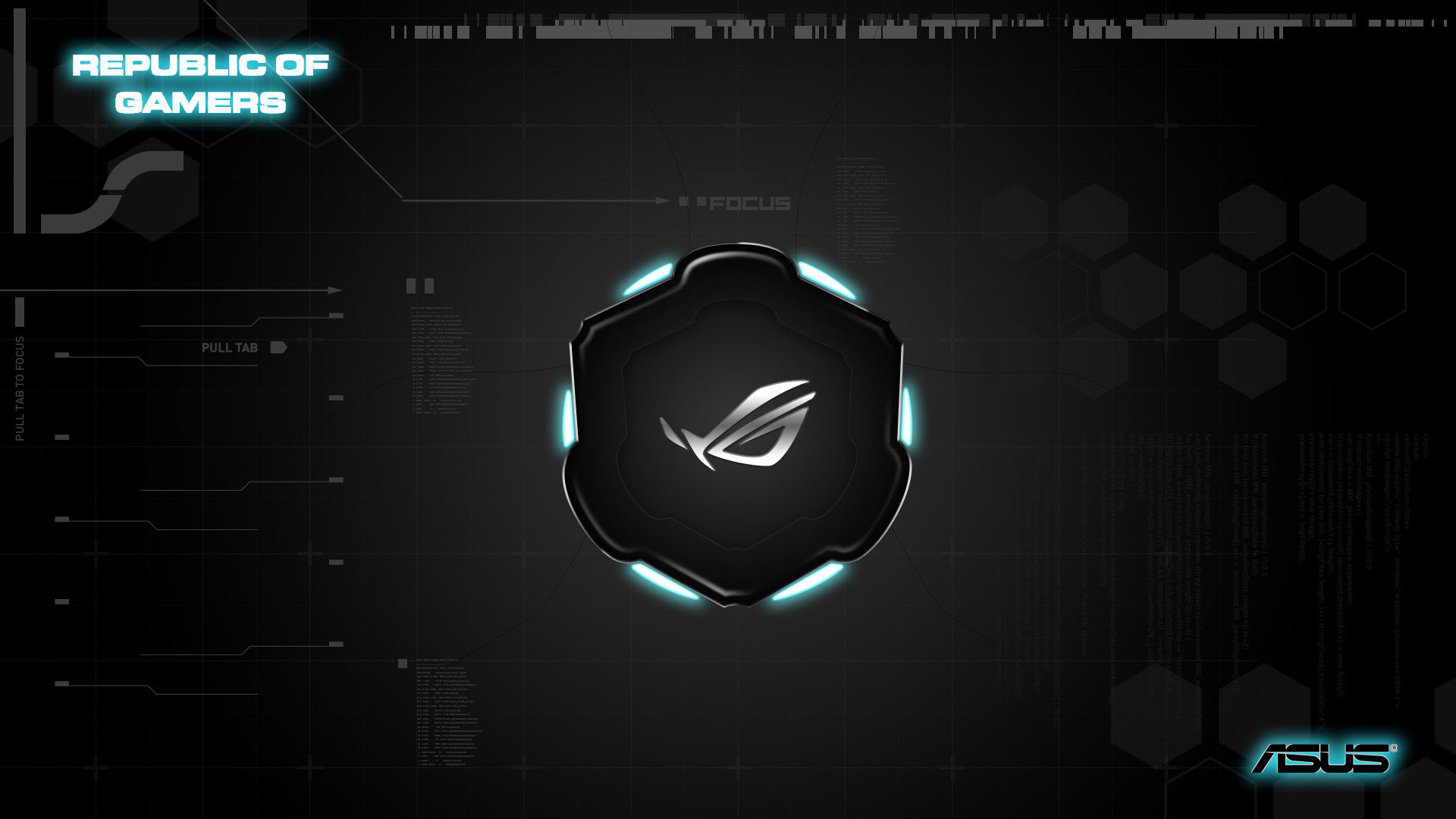 Asus ROG, Interfaccia, Esagono, Sfondo scuro, 16:9 Full HD, wallpaper widescreen