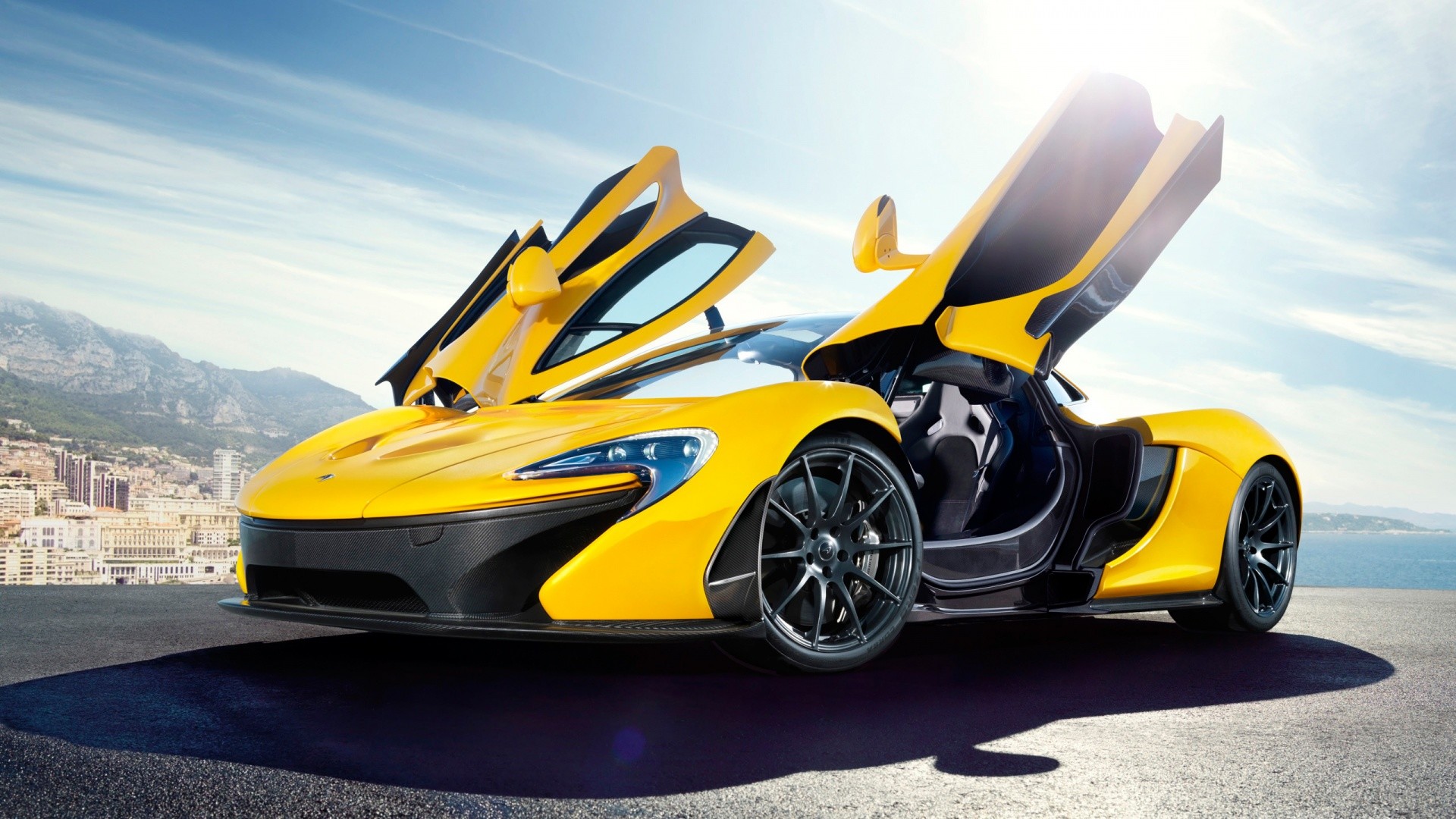 McLaren P1, Hypercar, Porte ad ala, Giallo, 1920x1080, wallpaper desktop