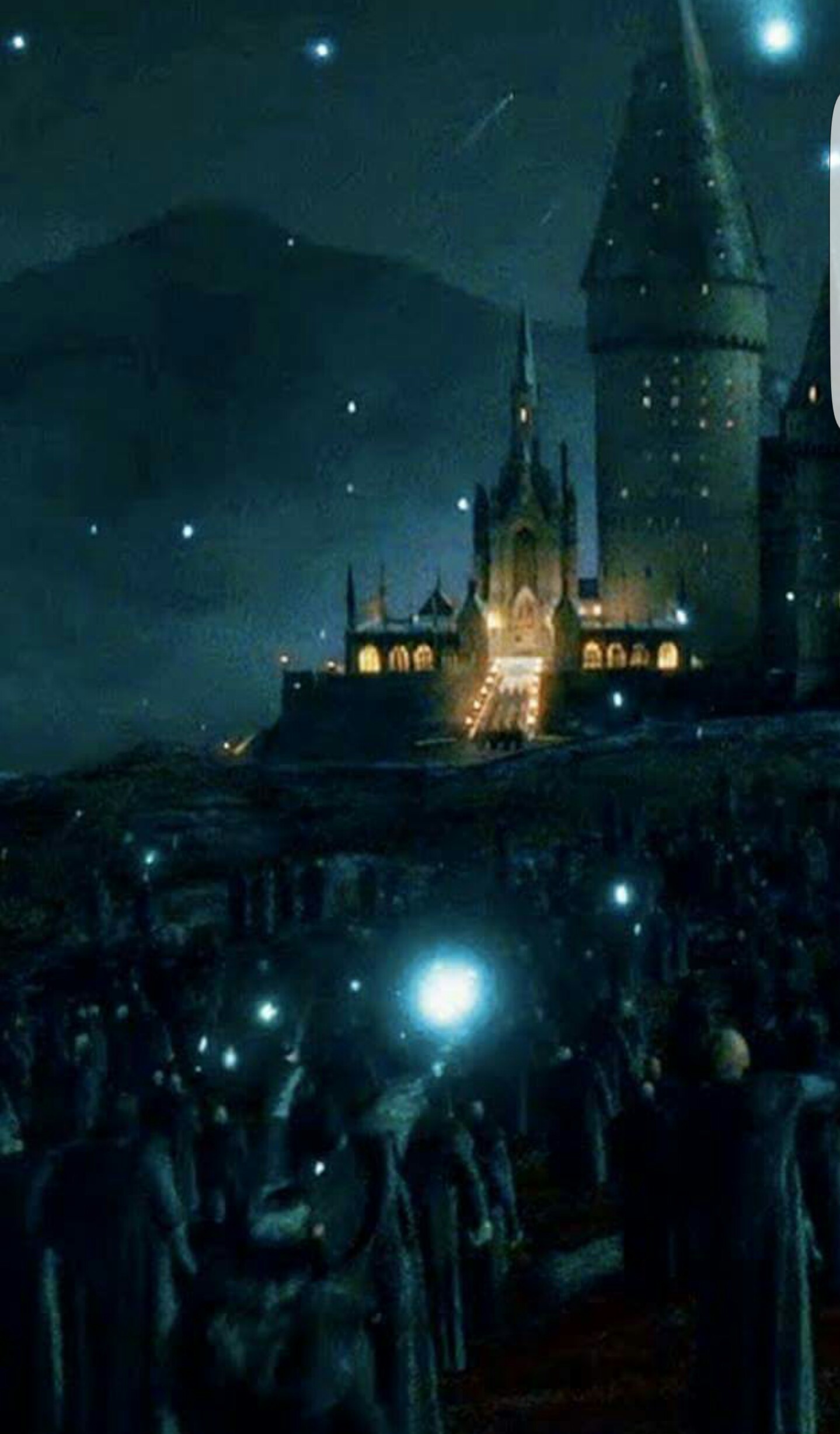 Hogwarts, Harry Potter, Notte, Bacchette illuminate, sfondo per iPhone e Android