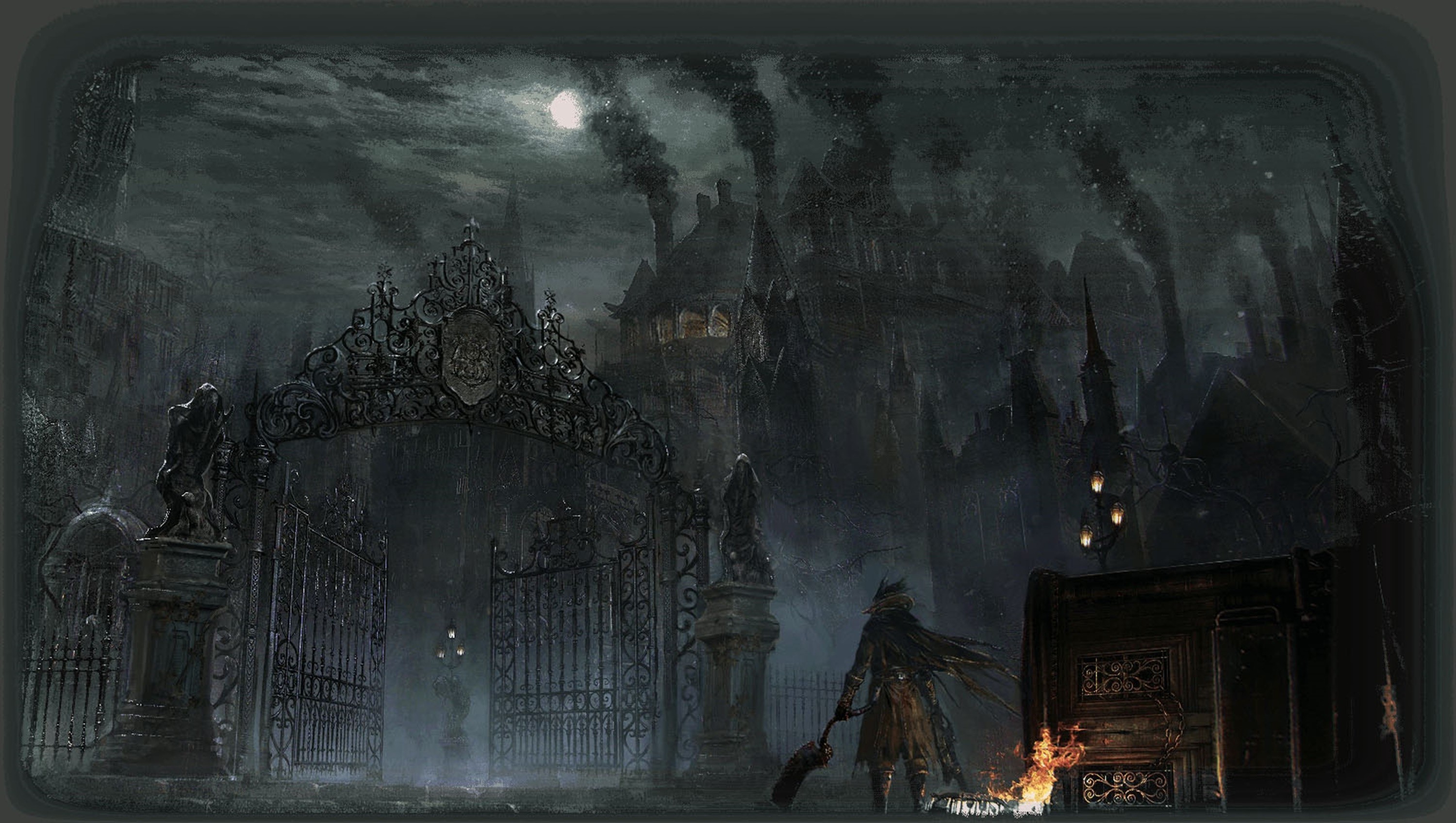 Bloodborne, Cancello, Yharnam, Luna, 2K, sfondo Windows 11