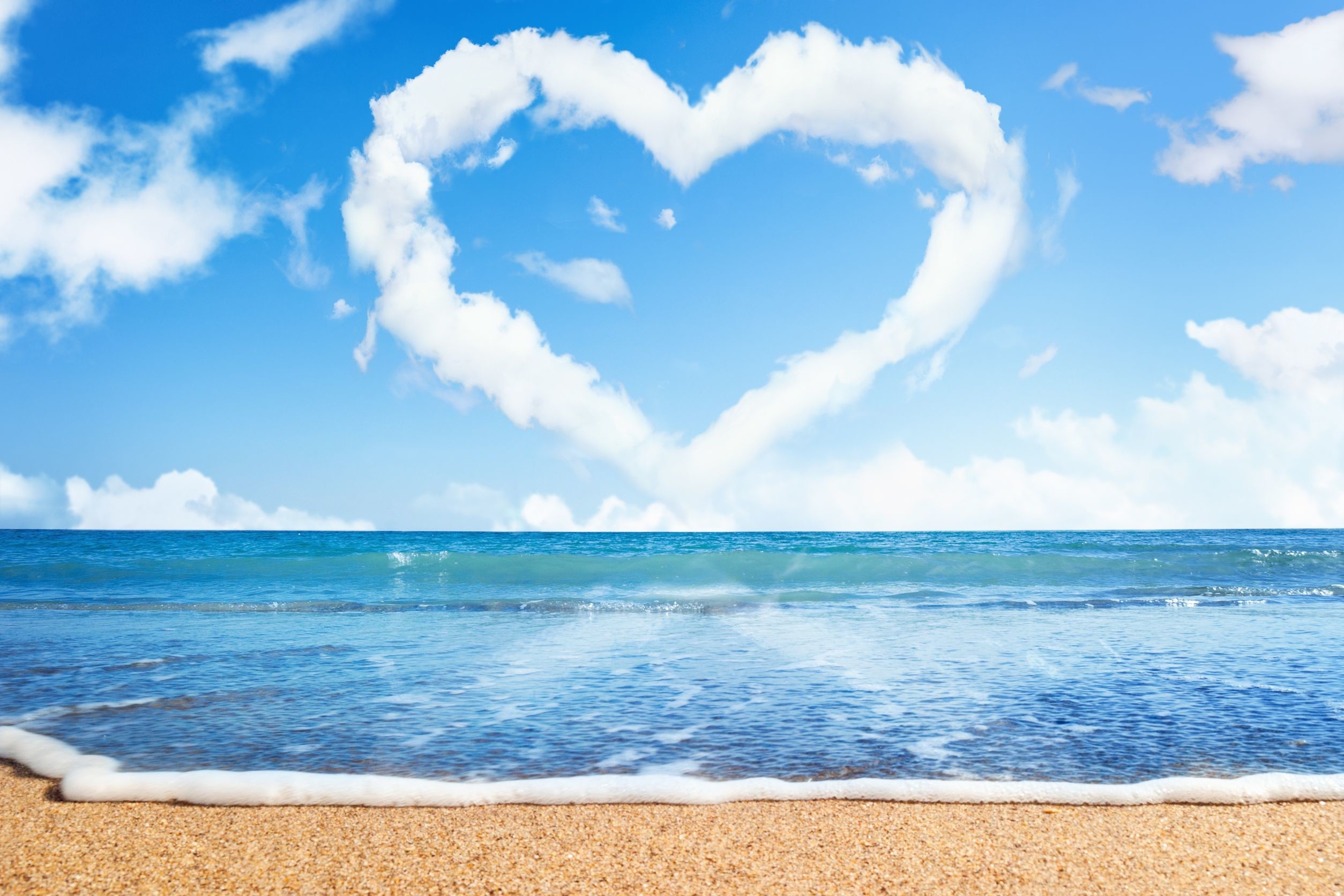 Nuvola a forma di cuore, Mare, Spiaggia, Cielo azzurro, Full HD, sfondo desktop