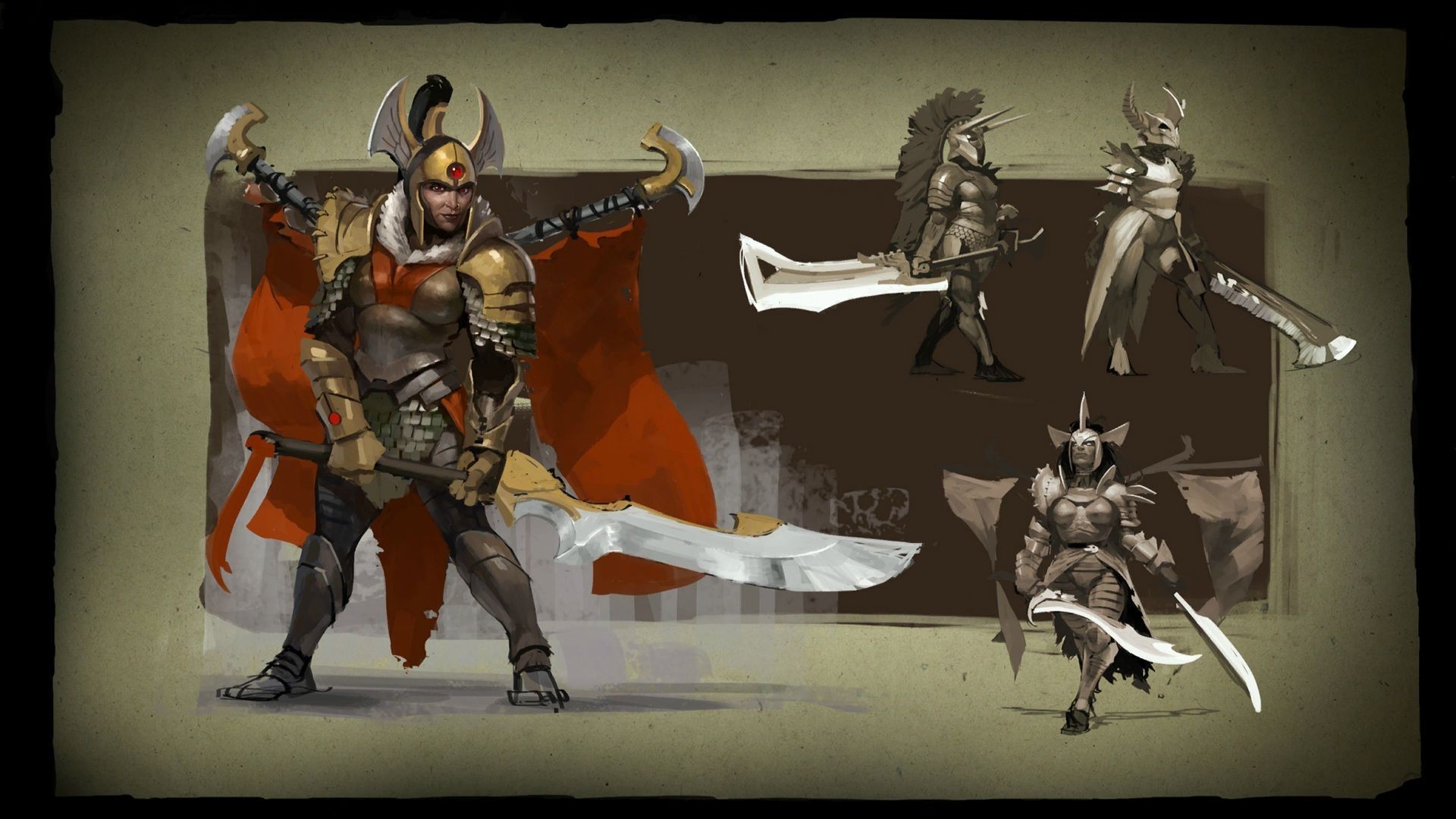 Guerriero, Spada ricurva, Concept art, Armatura, Full HD, sfondo per PC