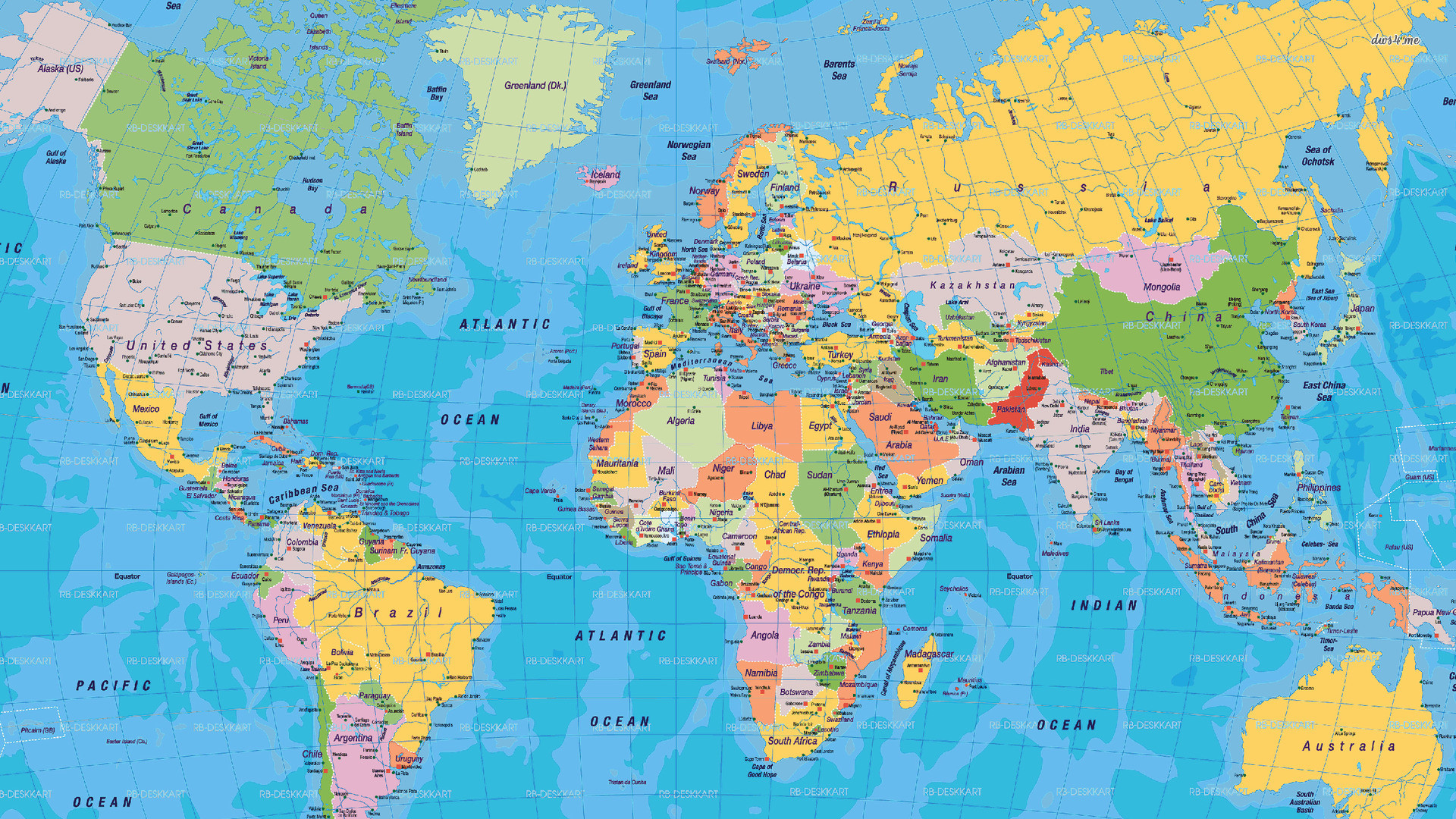 Mappa del mondo, Mappa politica, Planisfero, Colorato, Full HD 1080p, sfondo desktop