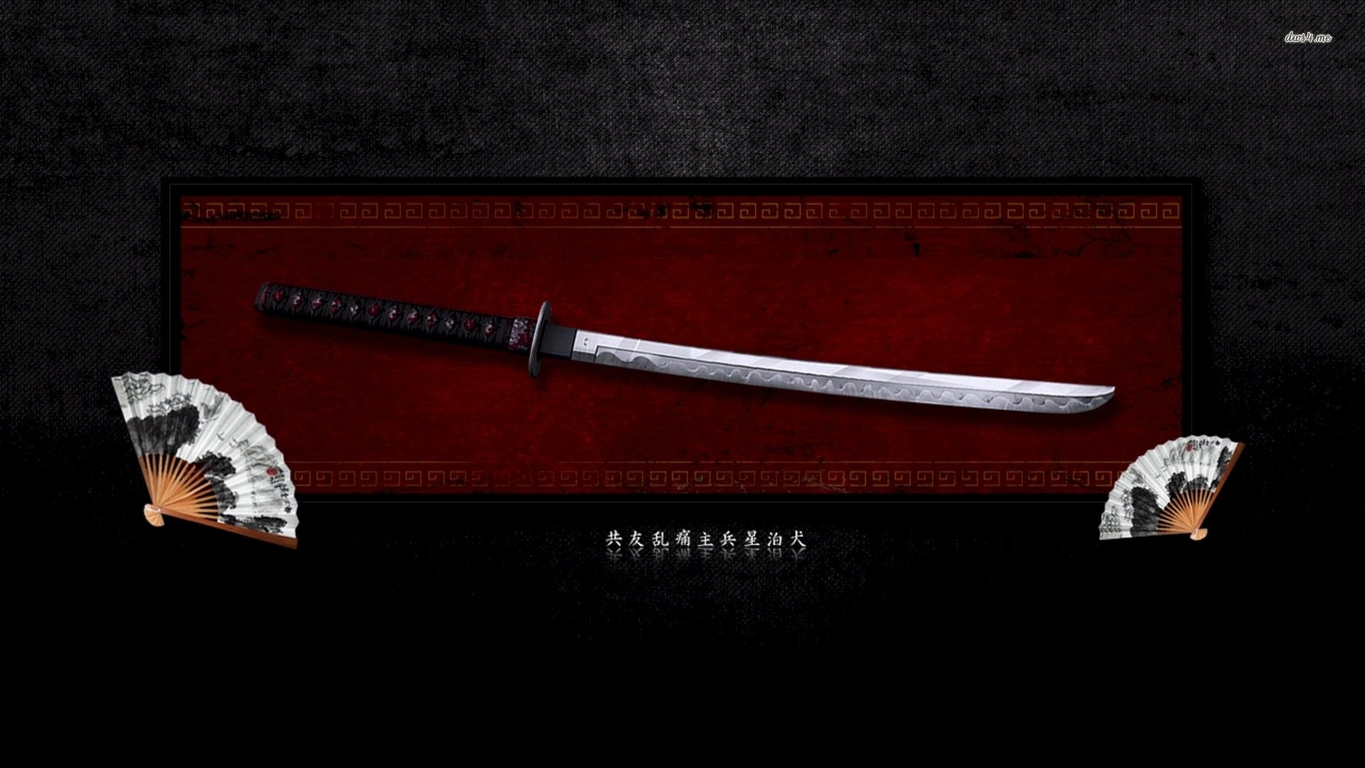 Katana, Ventagli, Rosso e nero, Full HD 1080p, sfondo desktop