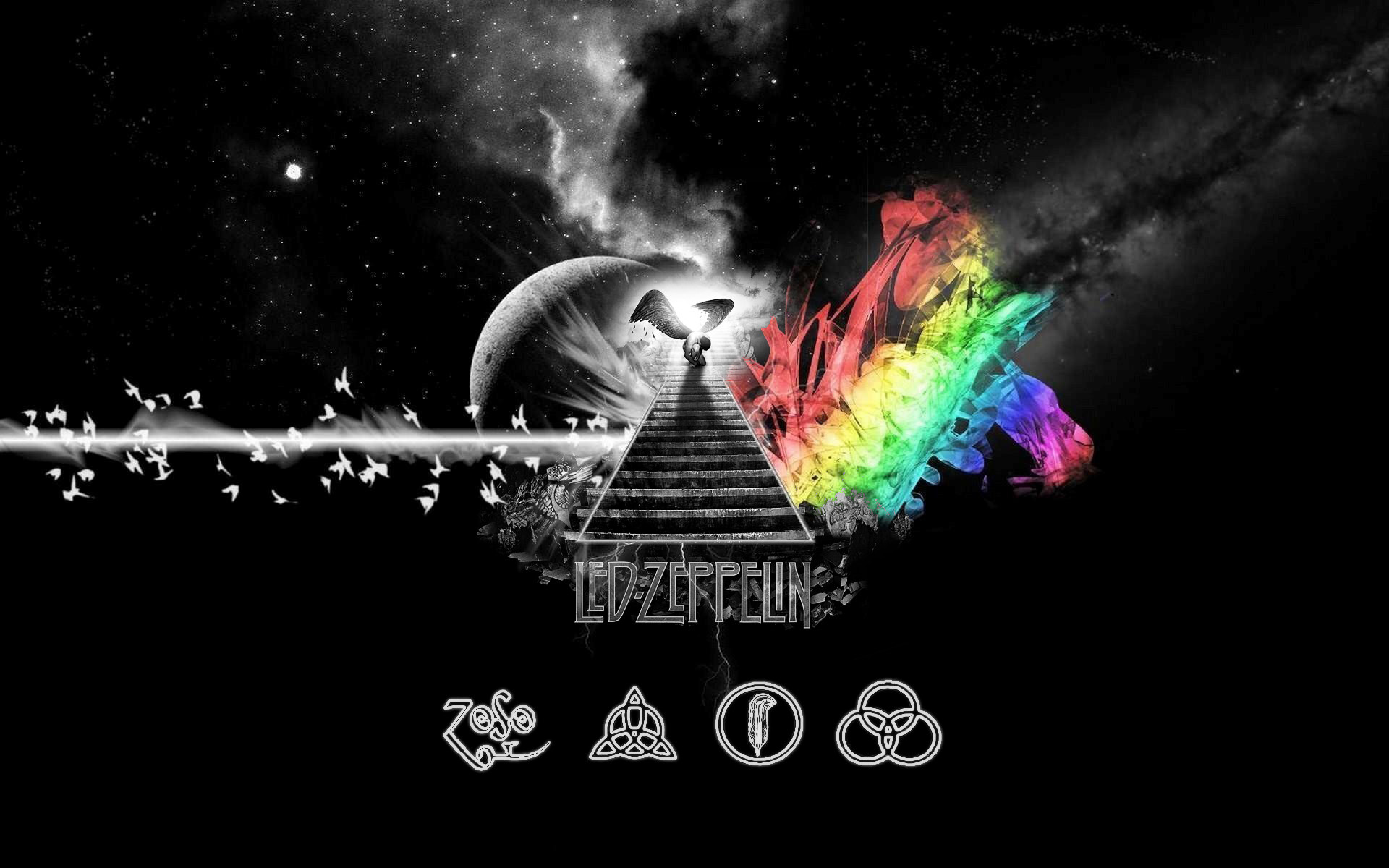 Led Zeppelin, Stairway to Heaven, Simboli Zoso, Arcobaleno, Sfondo nero, wallpaper Windows 11