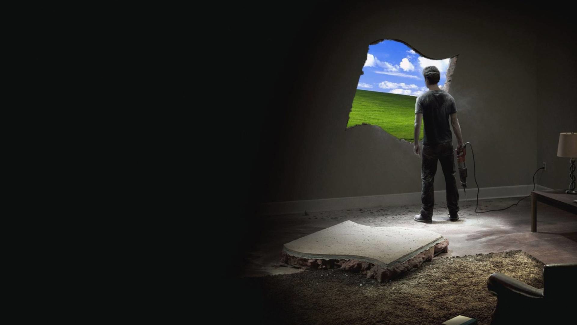 Bliss, Windows XP, Muro sfondato, Surreale, Full HD, sfondo desktop