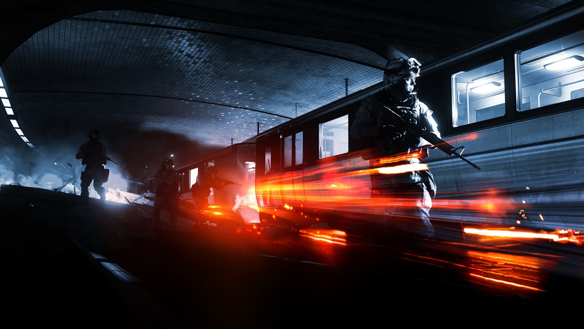 Battlefield 3, Metropolitana, Soldati, Treno, Traccianti, 1920x1080, wallpaper desktop