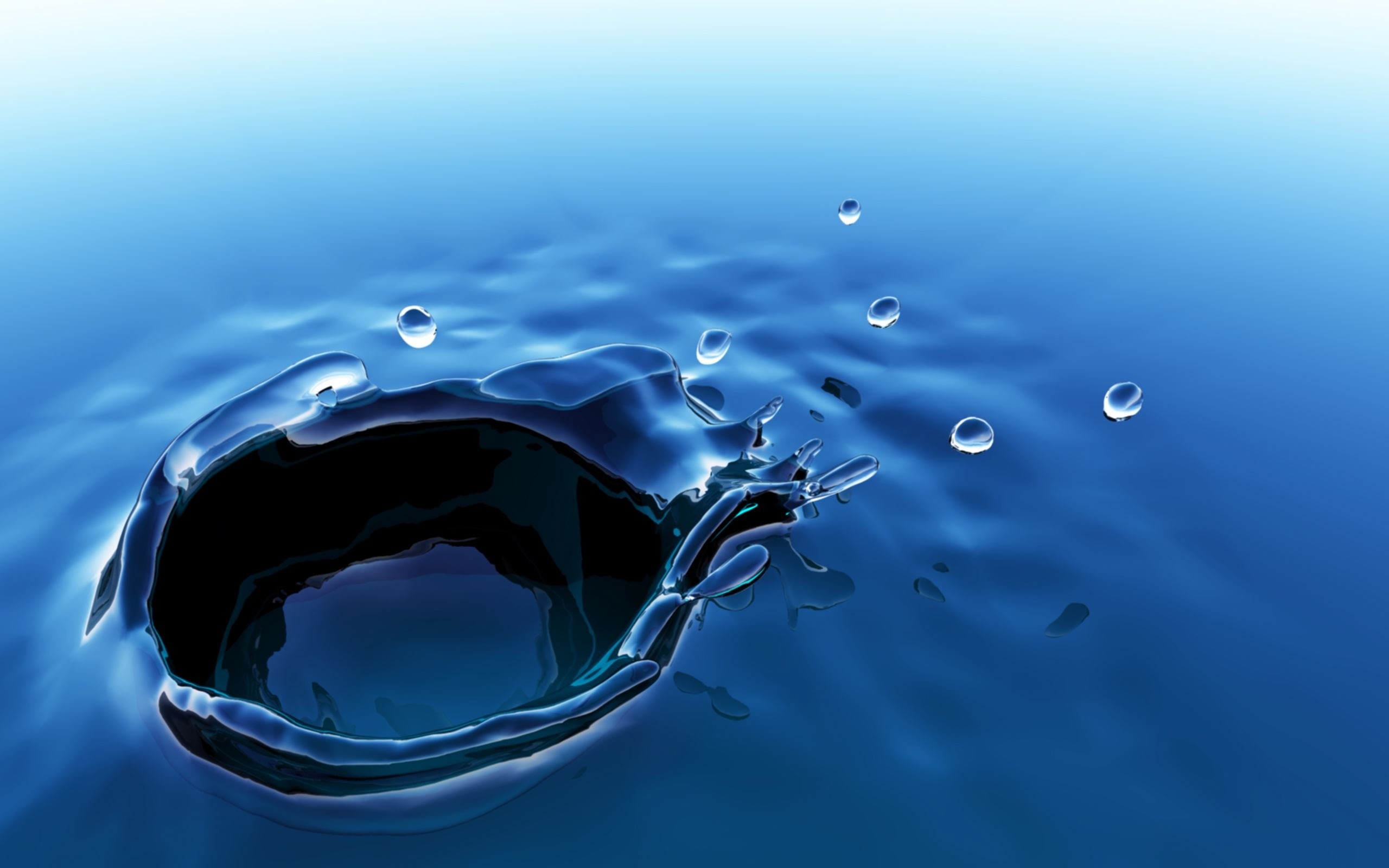Goccia d'acqua, Spruzzo, Blu, Macro, 2K, sfondo per portatile