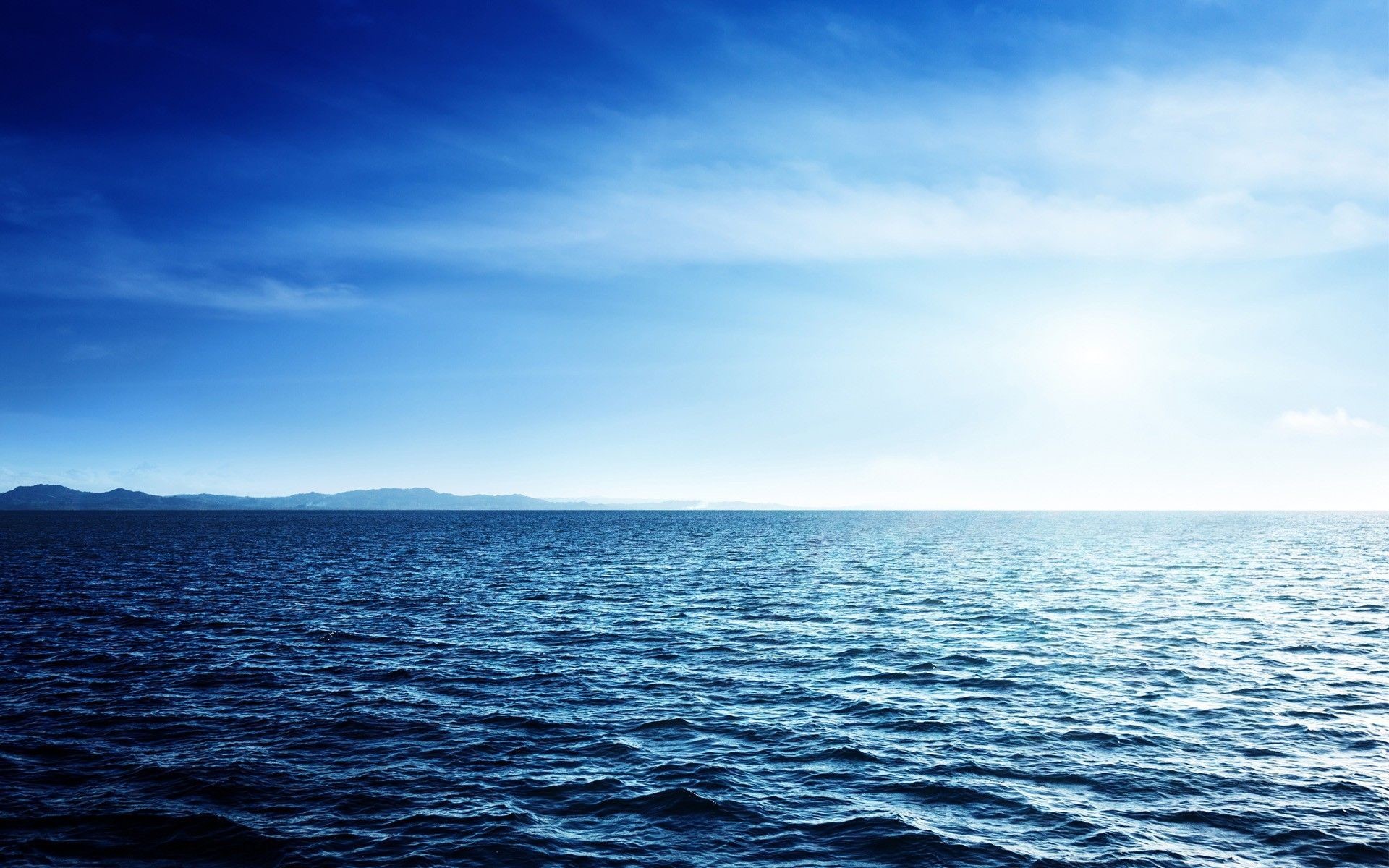 Oceano, Orizzonte, Cielo azzurro, Blu, Full HD, sfondo per portatile