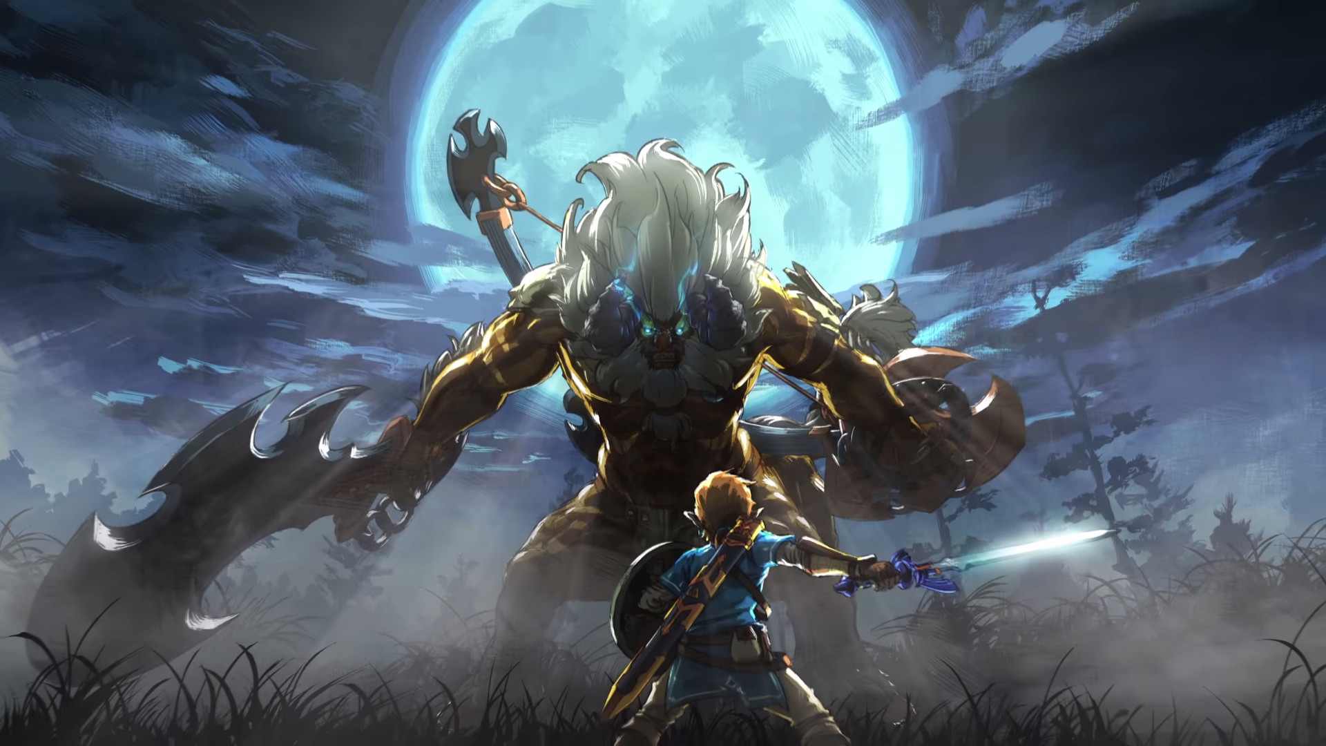 Lynel, Link, The Legend of Zelda: Breath of the Wild, Luna piena, Battaglia, wallpaper Full HD