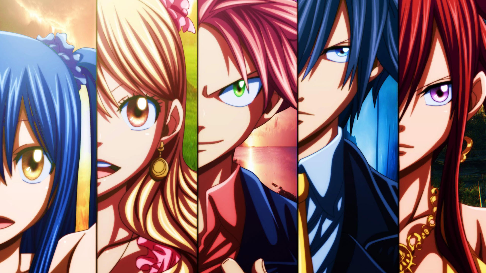 Wendy Marvell, Lucy Heartfilia, Natsu Dragneel, Gray Fullbuster, Erza Scarlet, Fairy Tail, wallpaper desktop