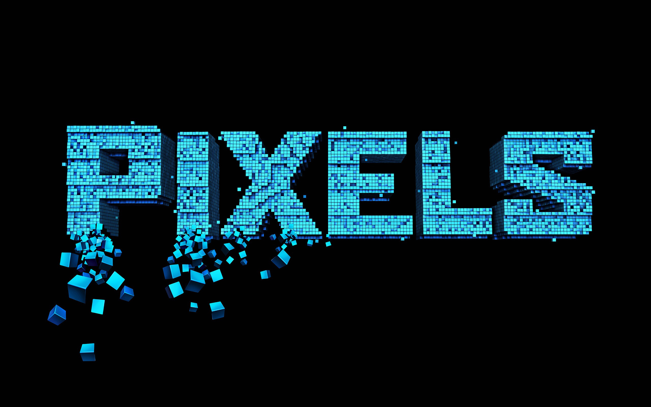 Pixels, Logo, Film, Blu, Sfondo nero, 2K, wallpaper per PC