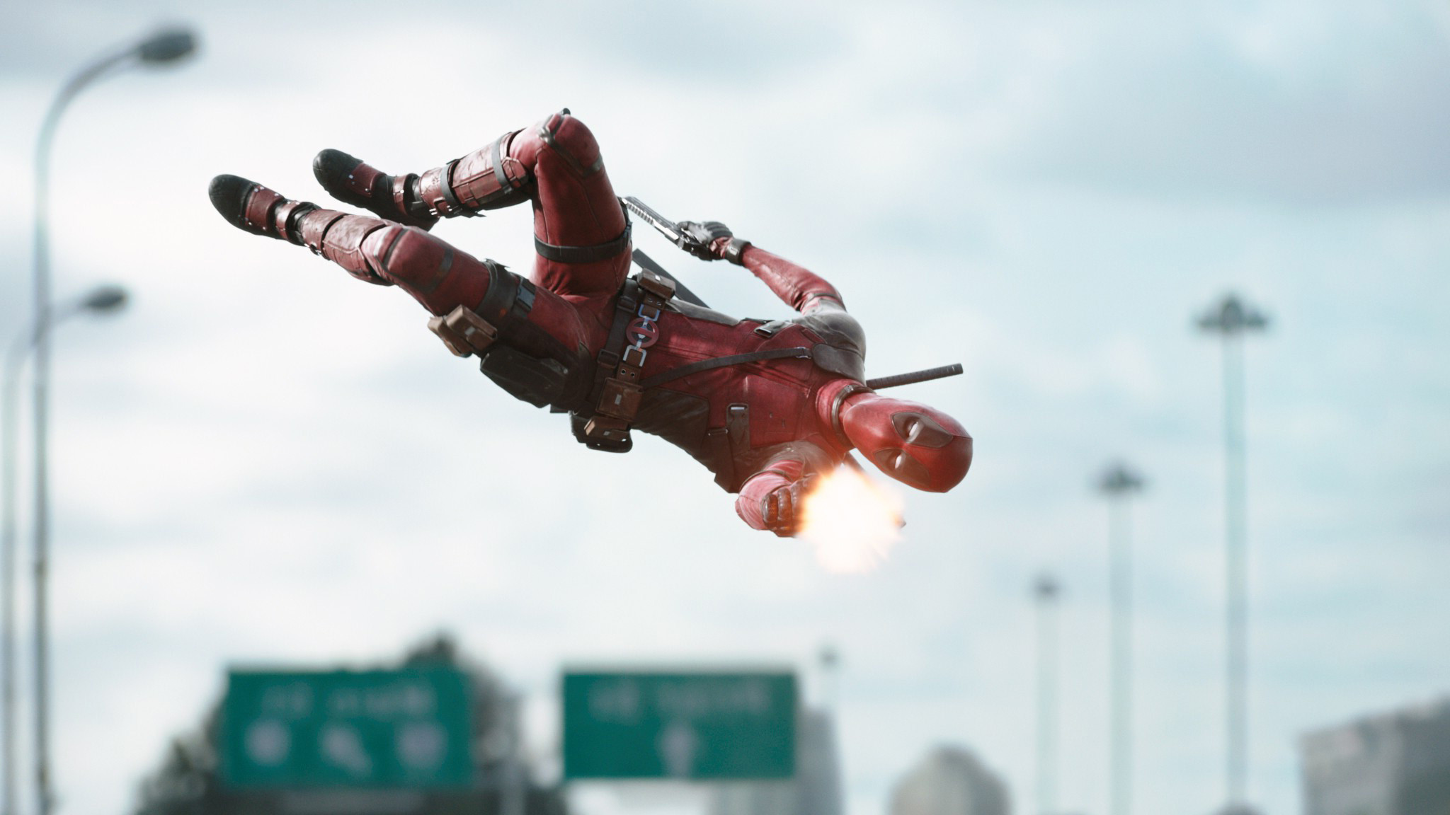 Deadpool, Ryan Reynolds, Salto, Autostrada, Full HD, sfondo per portatile