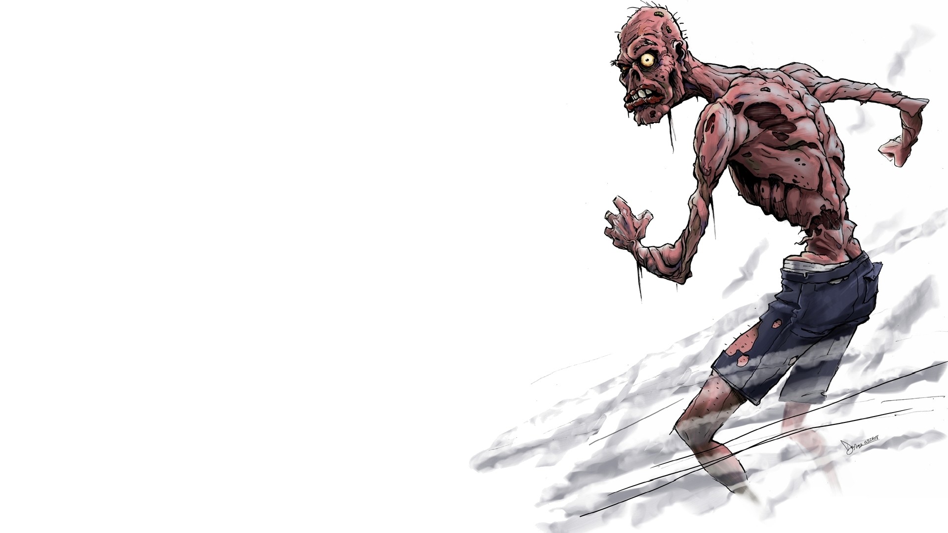 Zombi, Illustrazione, Corsa, Sfondo bianco, 16:9 Full HD, wallpaper widescreen