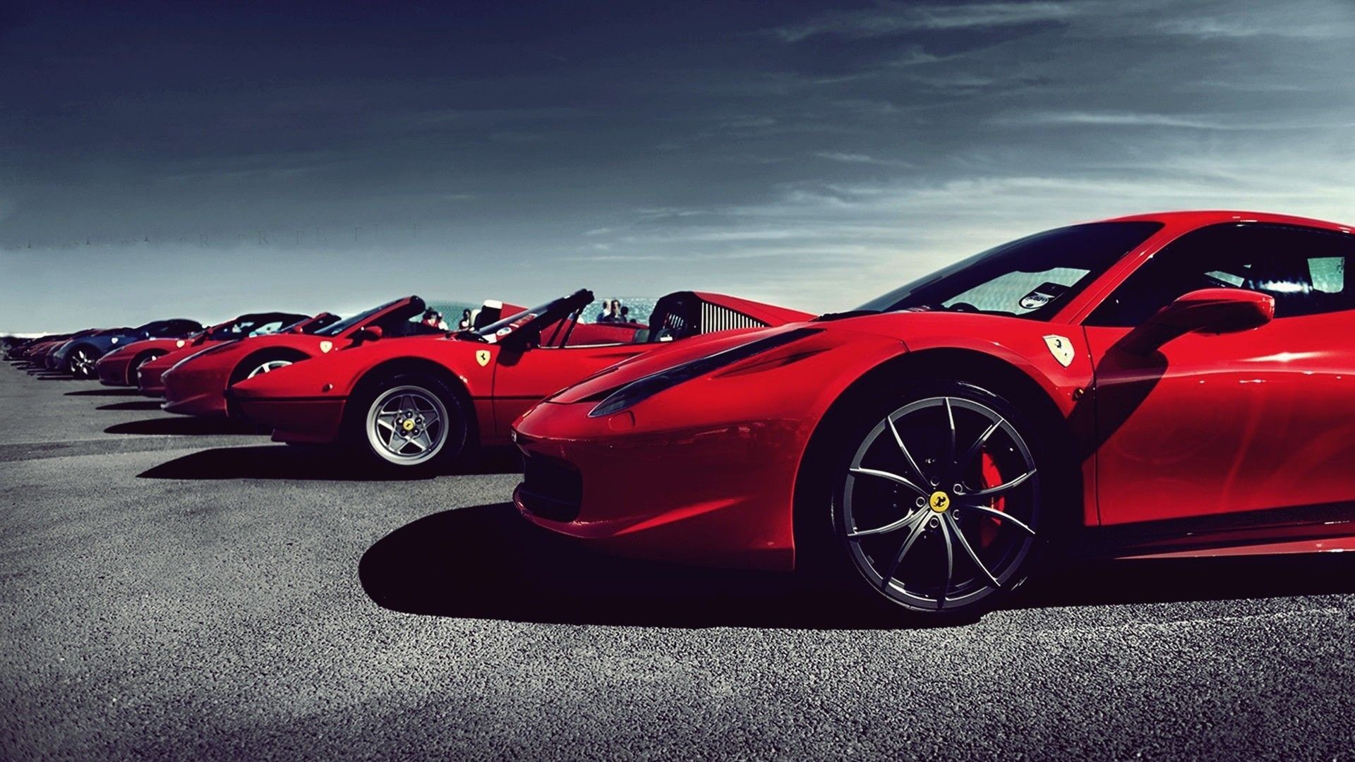 Ferrari 458 Italia, Fila di supercar, Rosso, Full HD, wallpaper desktop