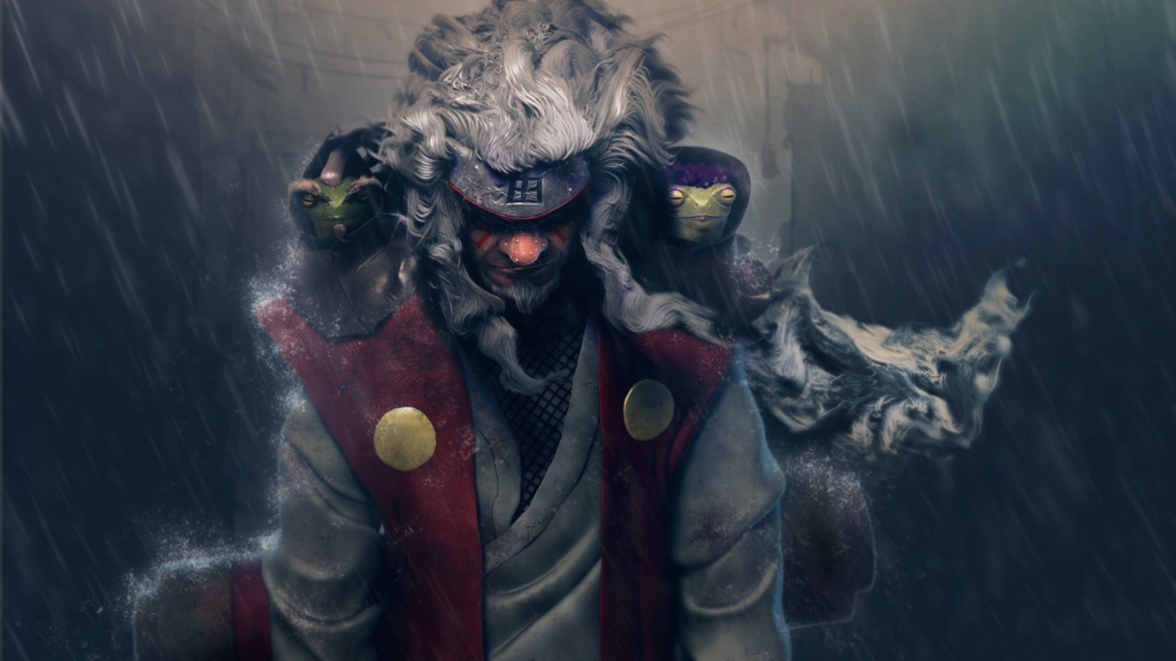 Jiraiya, Naruto, Pioggia, 3840x2160, immagine di sfondo
