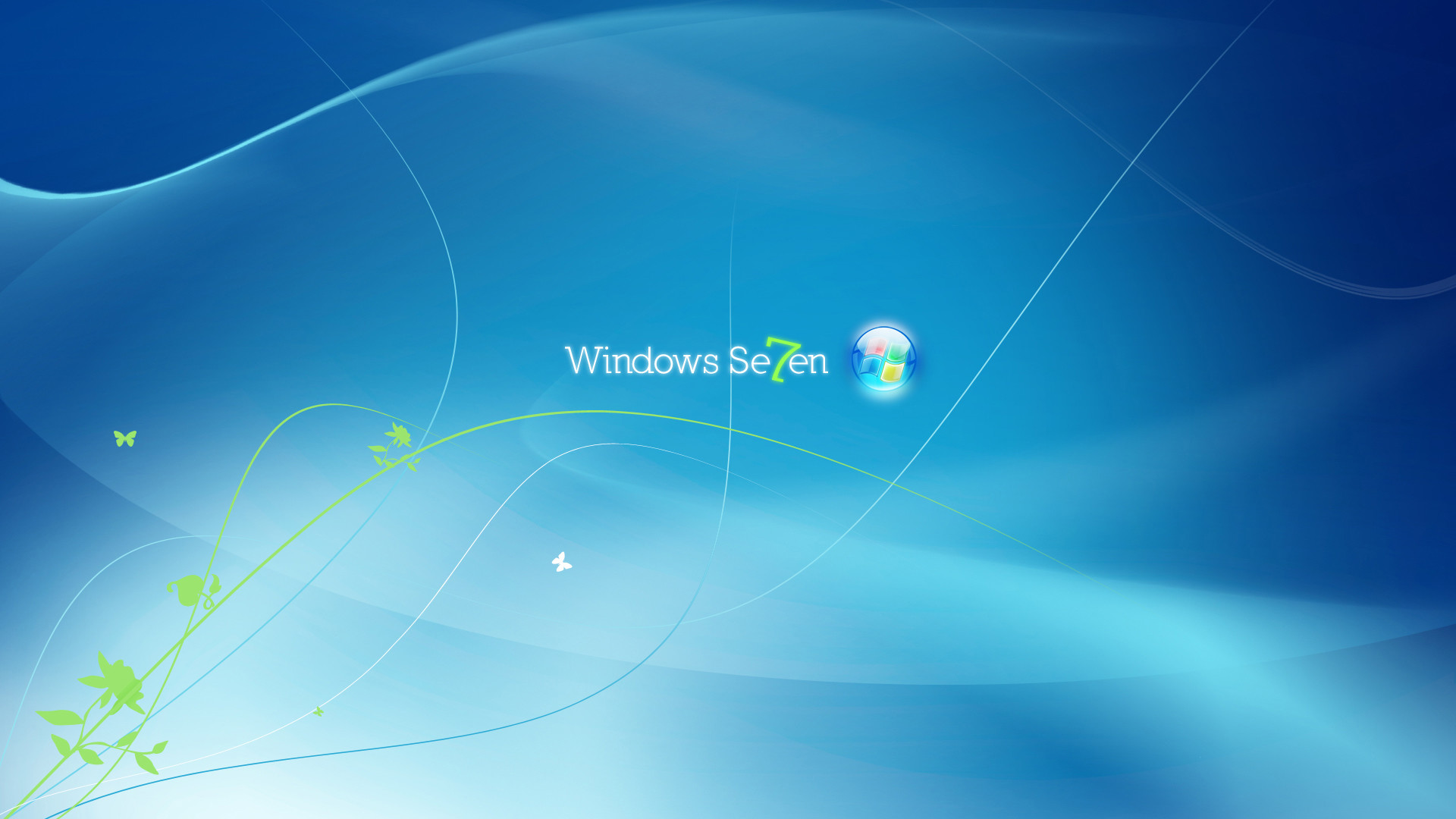 Windows 7, Windows Seven, Microsoft, Onde blu, Motivi floreali, Full HD 1080p, sfondo desktop
