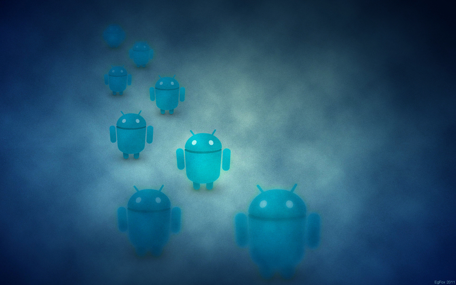 Android, Robot verde, Logo, Blu, Full HD, sfondo per PC