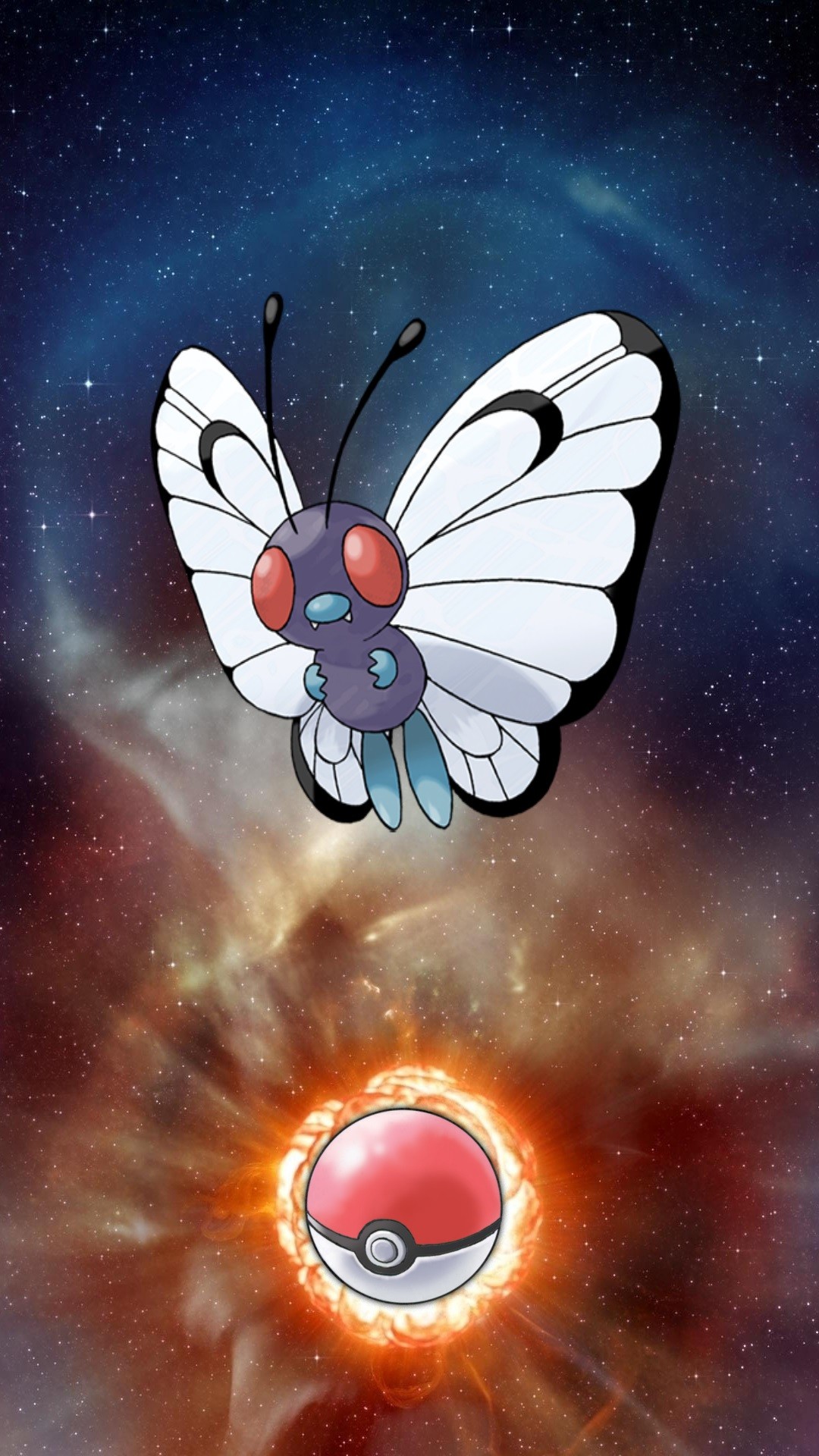 Butterfree, Poké Ball, Pokémon, Spazio, Full HD, sfondo verticale per cellulare