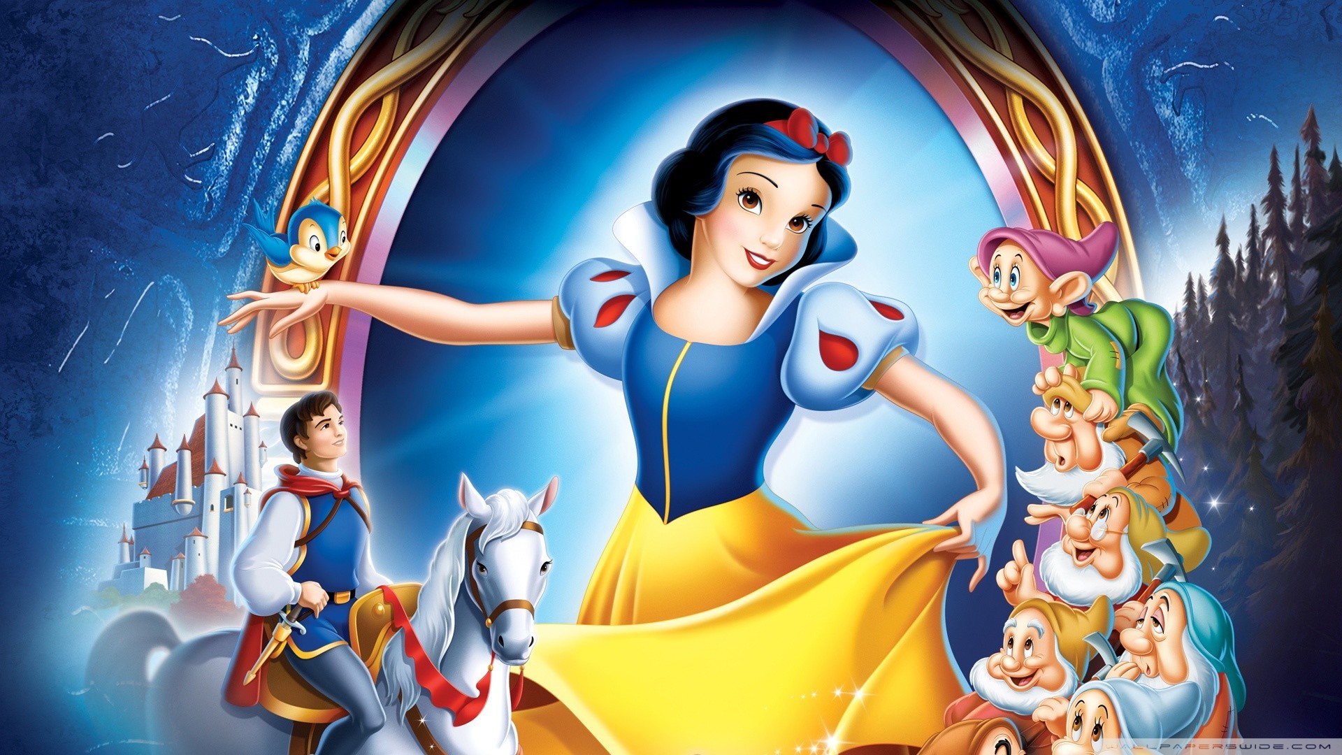 Biancaneve, Biancaneve e i sette nani, Principe, Sette nani, Disney, wallpaper desktop Full HD