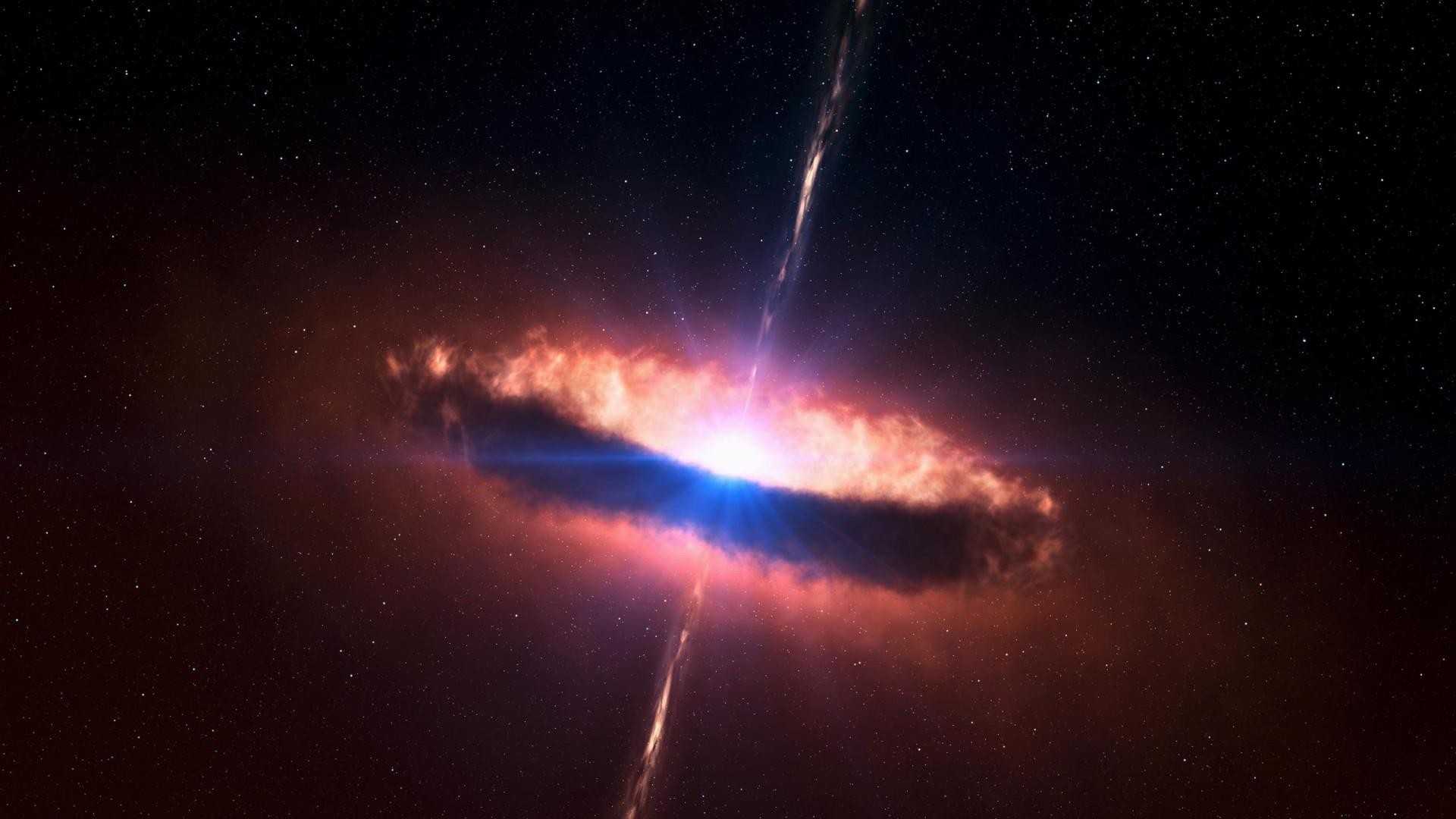 Quasar, Buco nero, Disco di accrescimento, Getto relativistico, Spazio, sfondo desktop Full HD