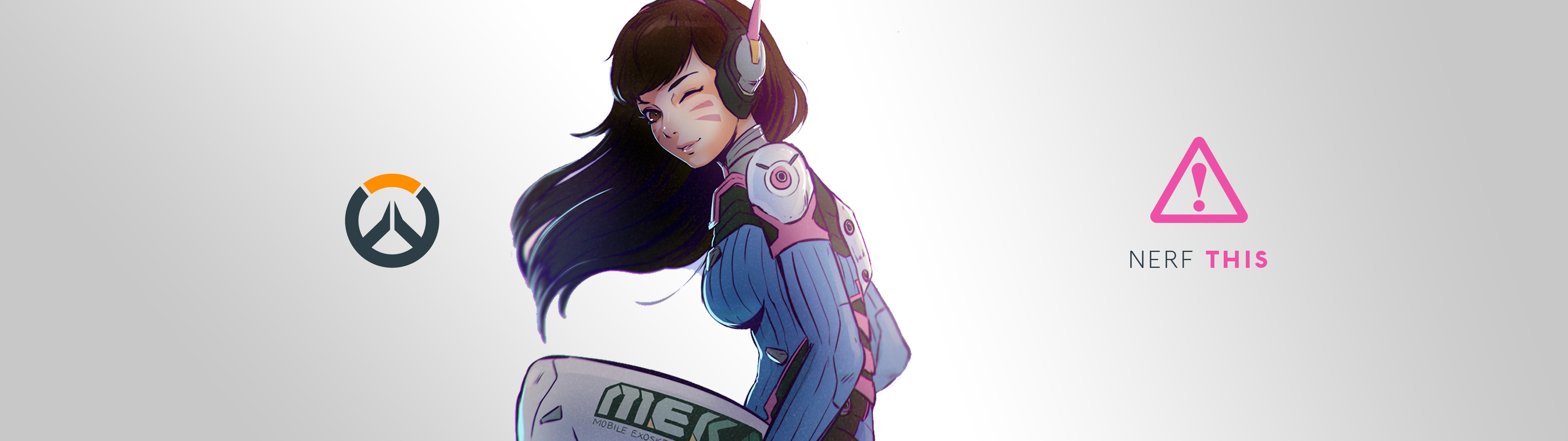 D.Va, Nerf This, Overwatch, Sfondo bianco, 3840x1080, wallpaper desktop