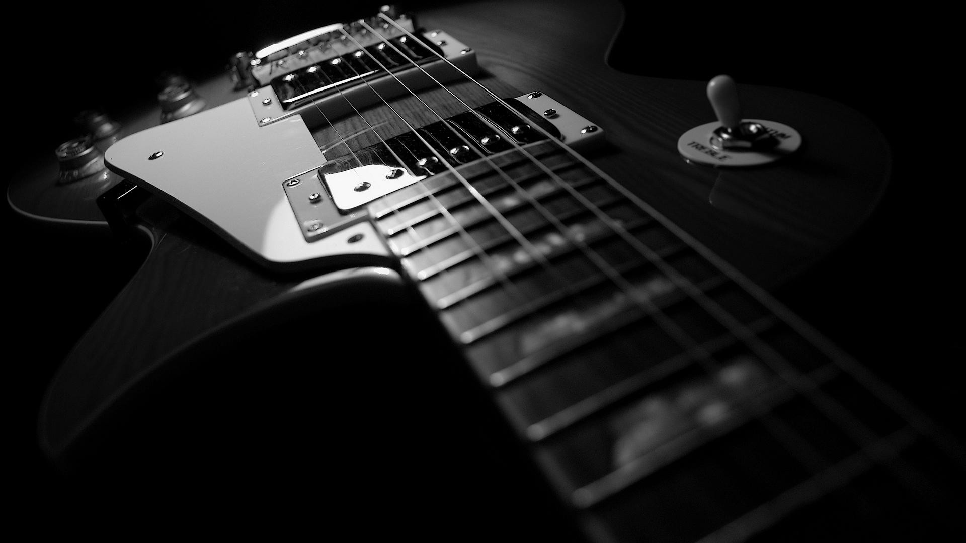 Gibson Les Paul, Chitarra elettrica, Bianco e nero, Primo piano, sfondo Full HD per computer