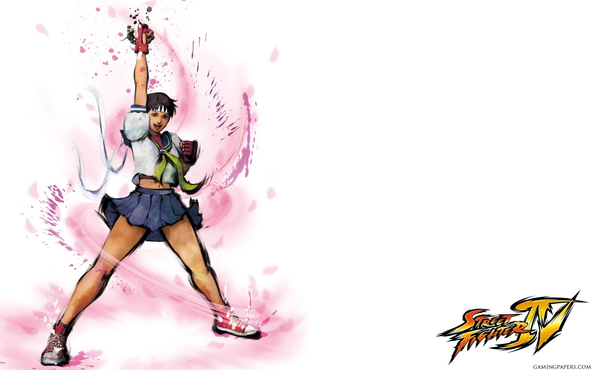 Sakura Kasugano, Street Fighter IV, Petali, Sfondo bianco, 16:10 Full HD, wallpaper widescreen
