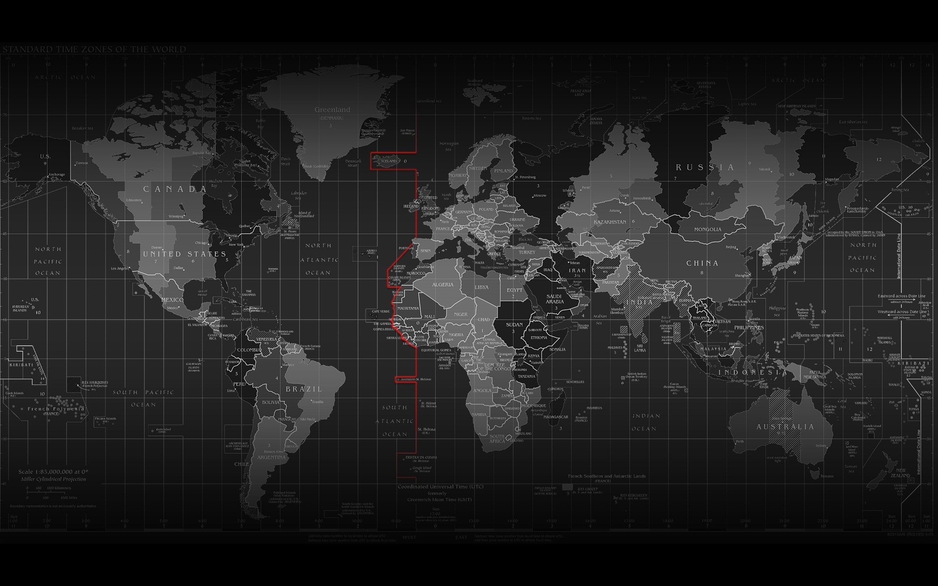 Mappa del mondo, Fusi orari, Planisfero, Grigio, 1920x1200, immagine di sfondo