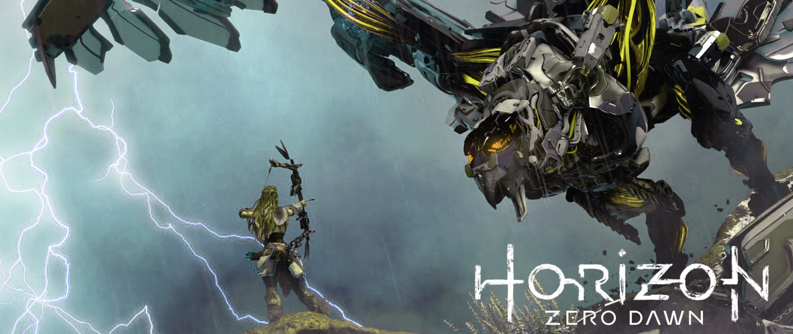 Aloy, Horizon Zero Dawn, Stormbird, Fulmini, Logo, 2560x1080, immagine di sfondo