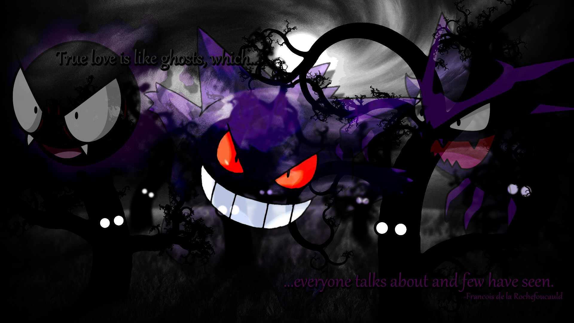Gengar, Haunter, Gastly, Pokémon, Citazione, Full HD, sfondo per portatile