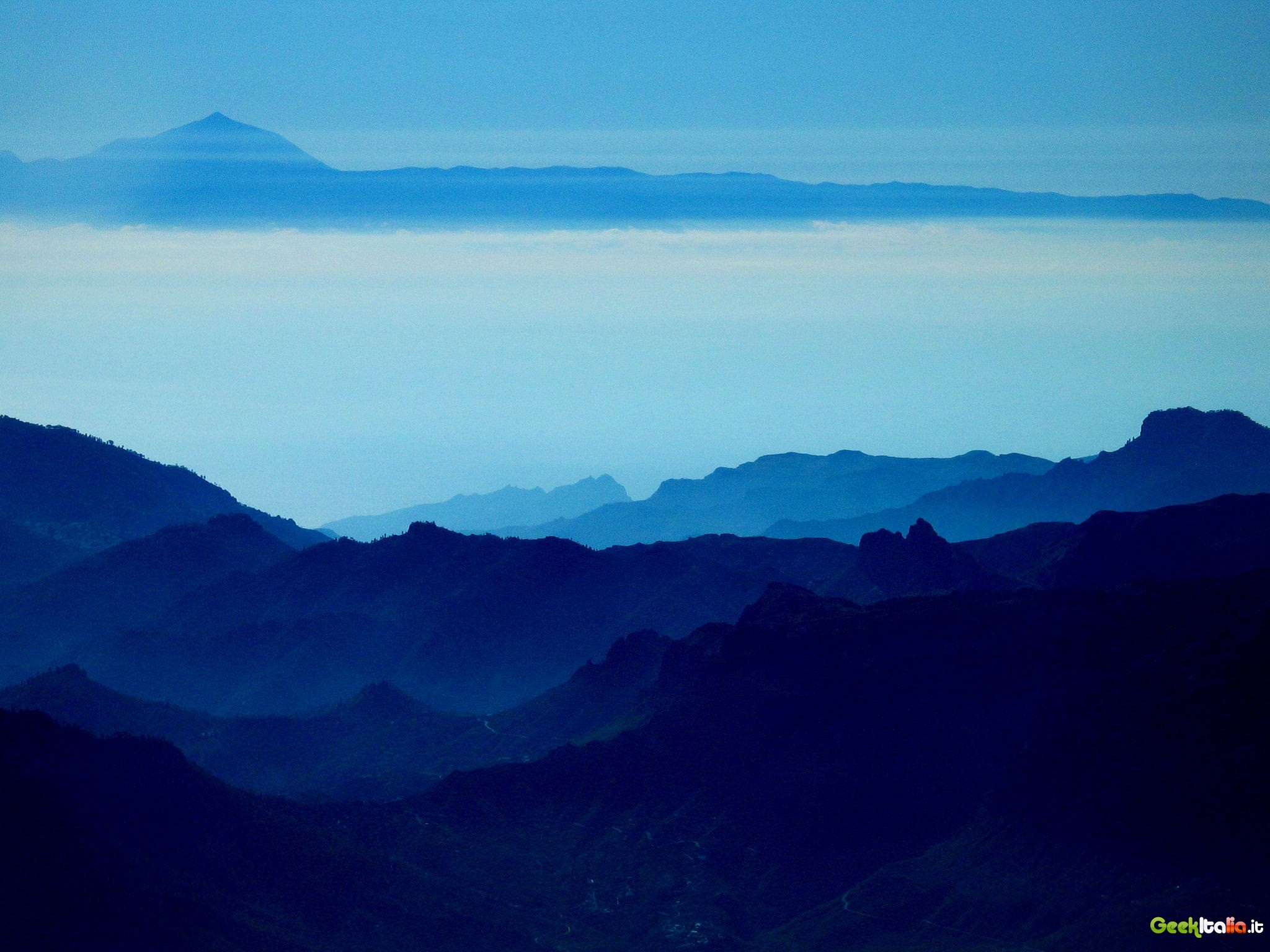 Montagne, Nebbia, Teide, Tenerife, Blu, Paesaggio, Full HD, immagine di sfondo Windows 10