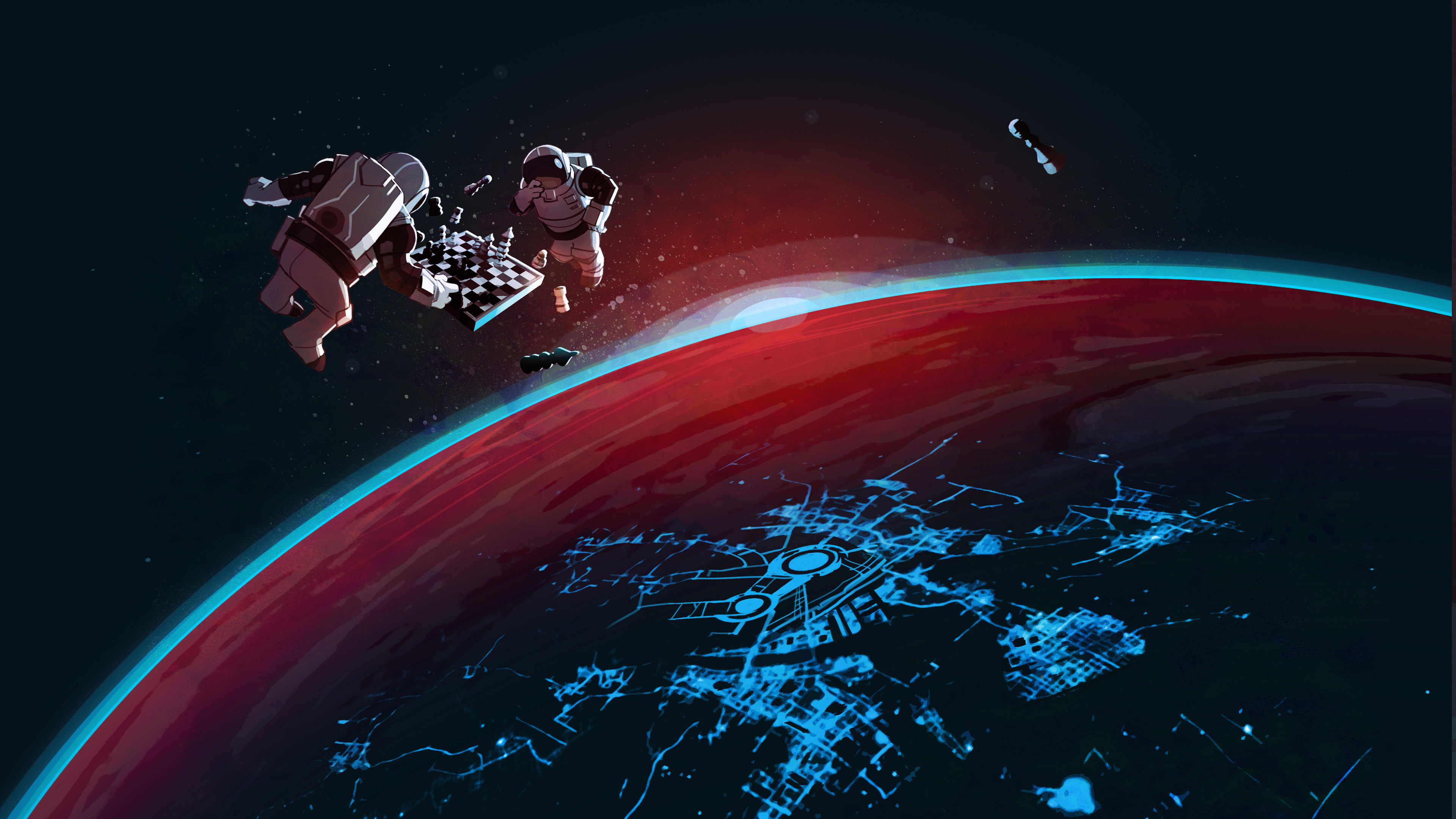 Astronauti, Pianeta, Spazio, Arte digitale, 4K 2160p, sfondo desktop
