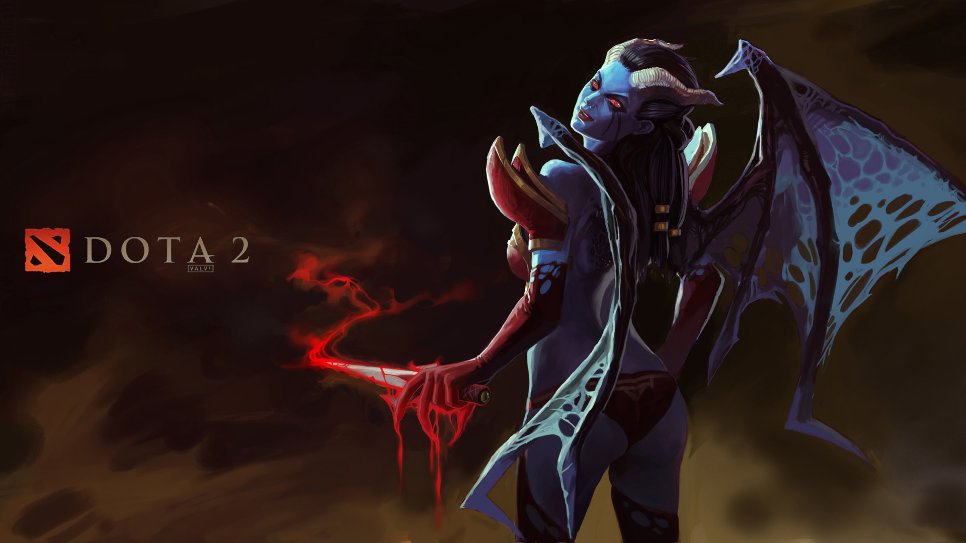 Queen of Pain, Dota 2, Ali, Rosso, Full HD, sfondo per PC e portatile