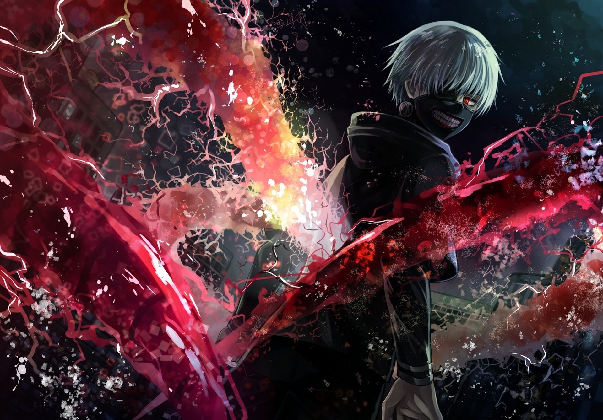 Ken Kaneki, Tokyo Ghoul, Maschera, Rosso, Full HD, wallpaper desktop