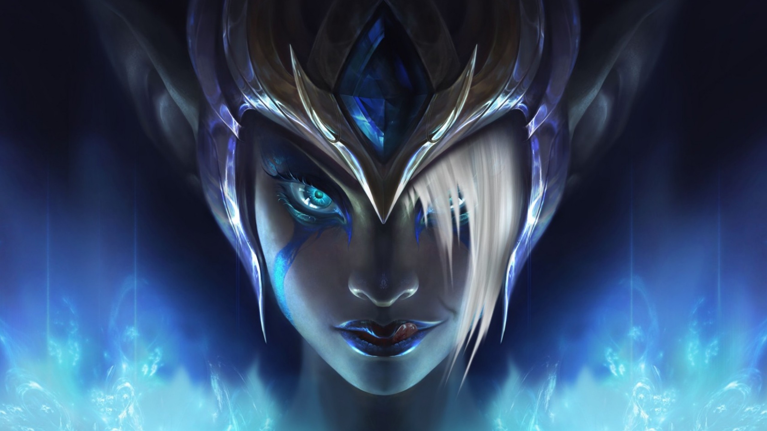 Ashe, League of Legends, Volto, Ghiaccio, Arte fantasy, 2K, sfondo Windows 11
