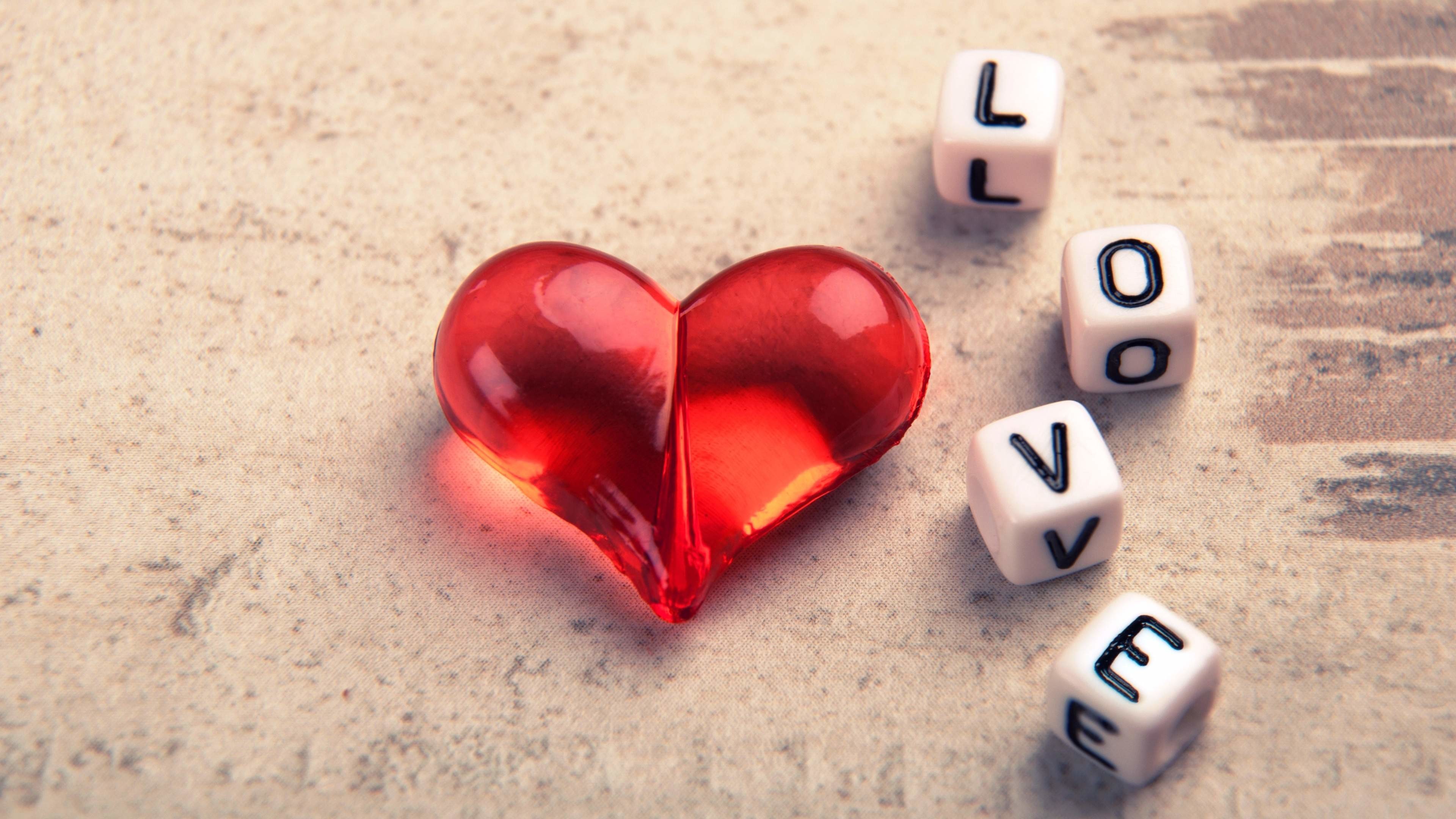 Cuore di vetro, Dadi Love, Lettere, 3840x2160, immagine di sfondo