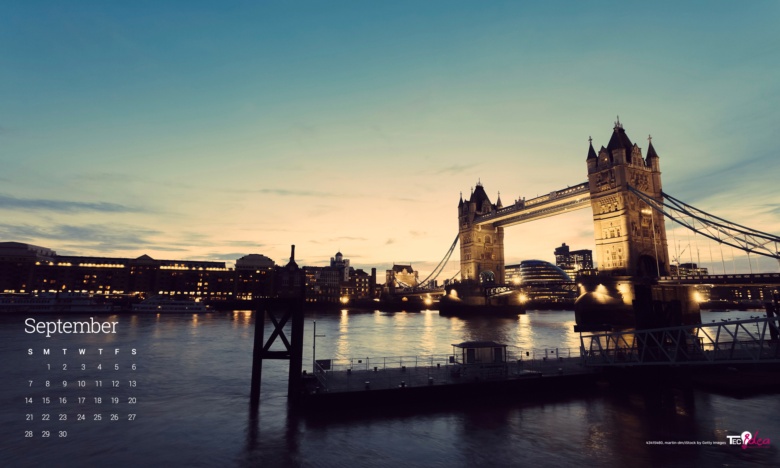 Tower Bridge, Londra, Tamigi, Calendario settembre, Crepuscolo, 2K, sfondo desktop