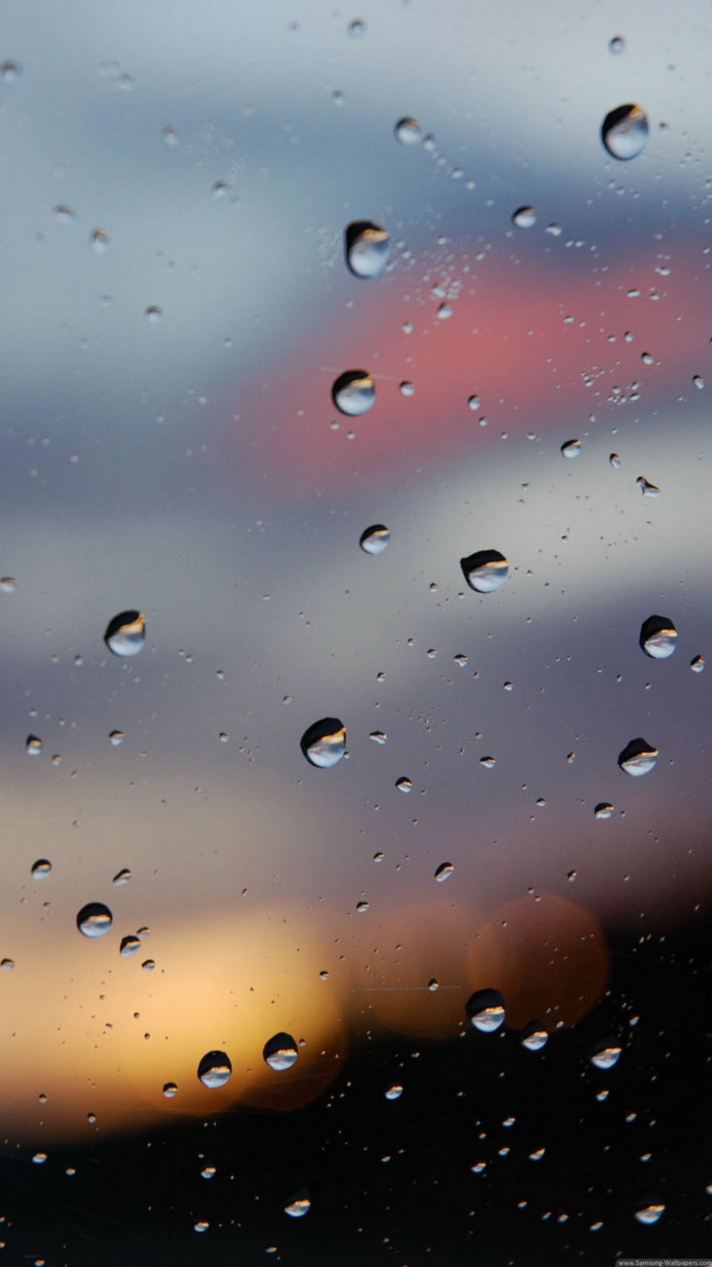 Gocce di pioggia, Vetro, Bokeh, Tramonto, QHD+, wallpaper per smartphone