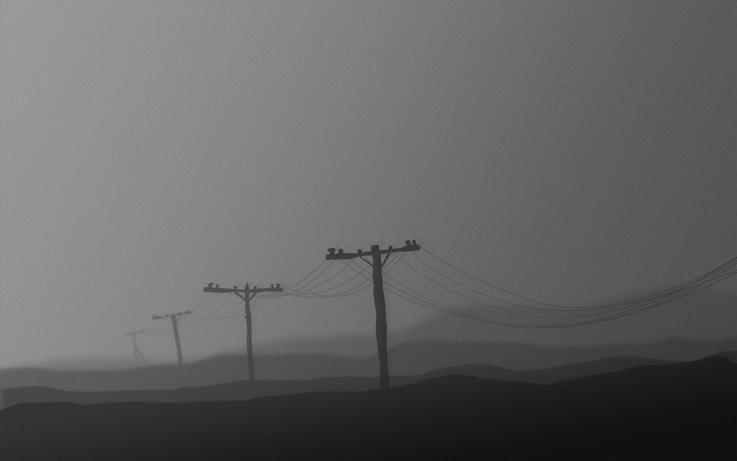 Pali della luce, Nebbia, Colline, Paesaggio grigio, 2K 1600p, sfondo desktop