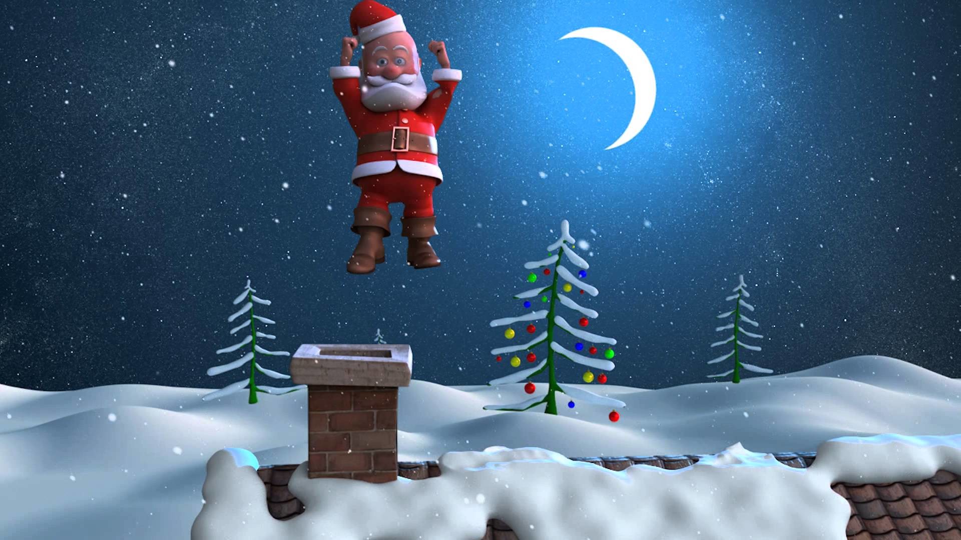 Babbo Natale, Camino, Neve, Luna, Notte, Natale, 16:9 Full HD, sfondo widescreen