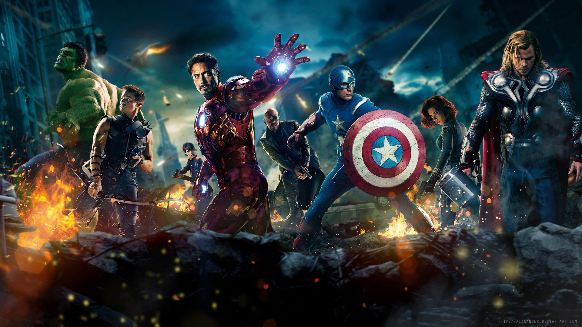 The Avengers, Iron Man, Capitan America, Thor, Hulk, Vedova Nera, Occhio di Falco, Marvel, immagine di sfondo