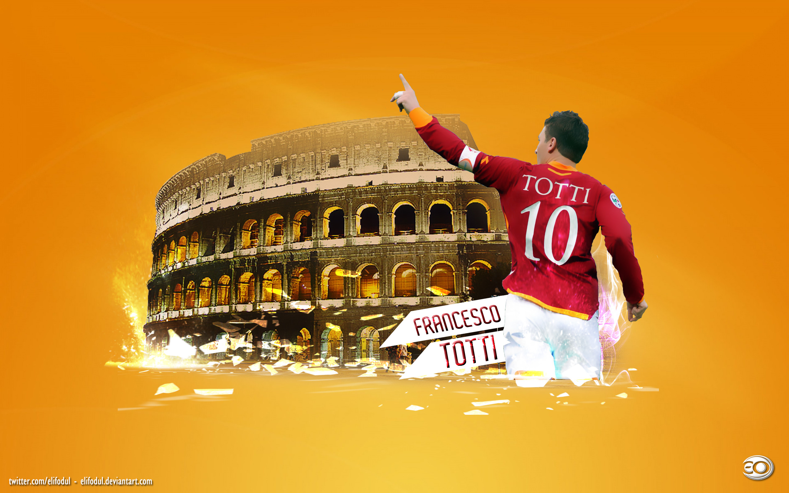 Francesco Totti, AS Roma, Colosseo, Numero 10, Arancione, 2K, sfondo per PC