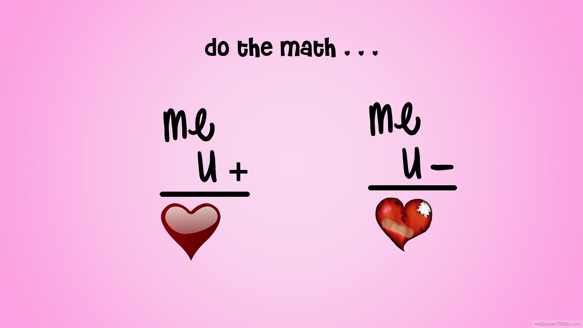 Do the math, Cuore spezzato, Sfondo rosa, Testo, Full HD, wallpaper per computer