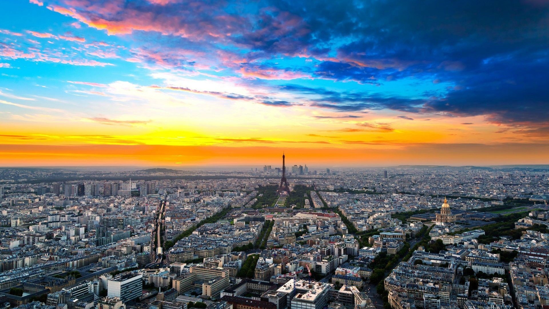 Parigi, Torre Eiffel, Tramonto, Vista aerea, Full HD, sfondo PC