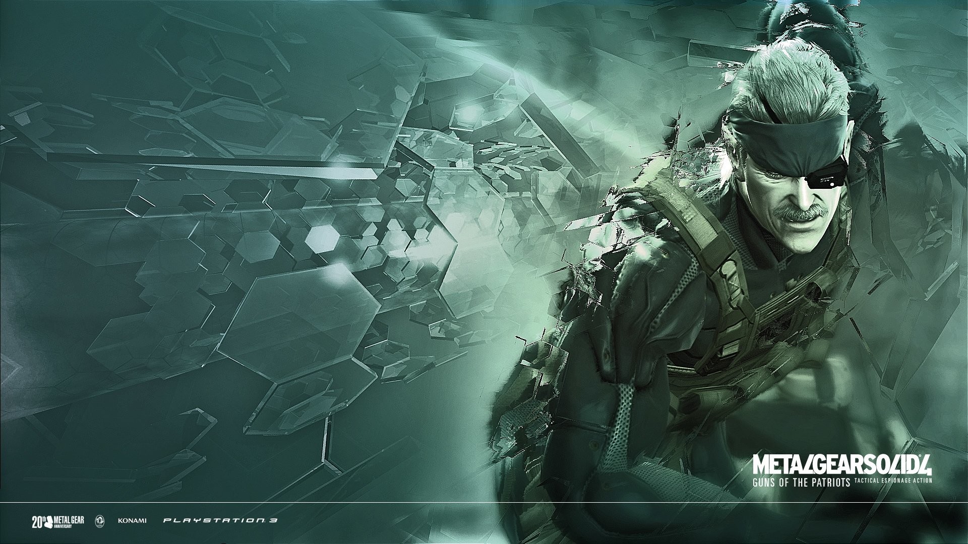 Old Snake, Metal Gear Solid 4: Guns of the Patriots, Verde, Esagoni, sfondo widescreen Full HD