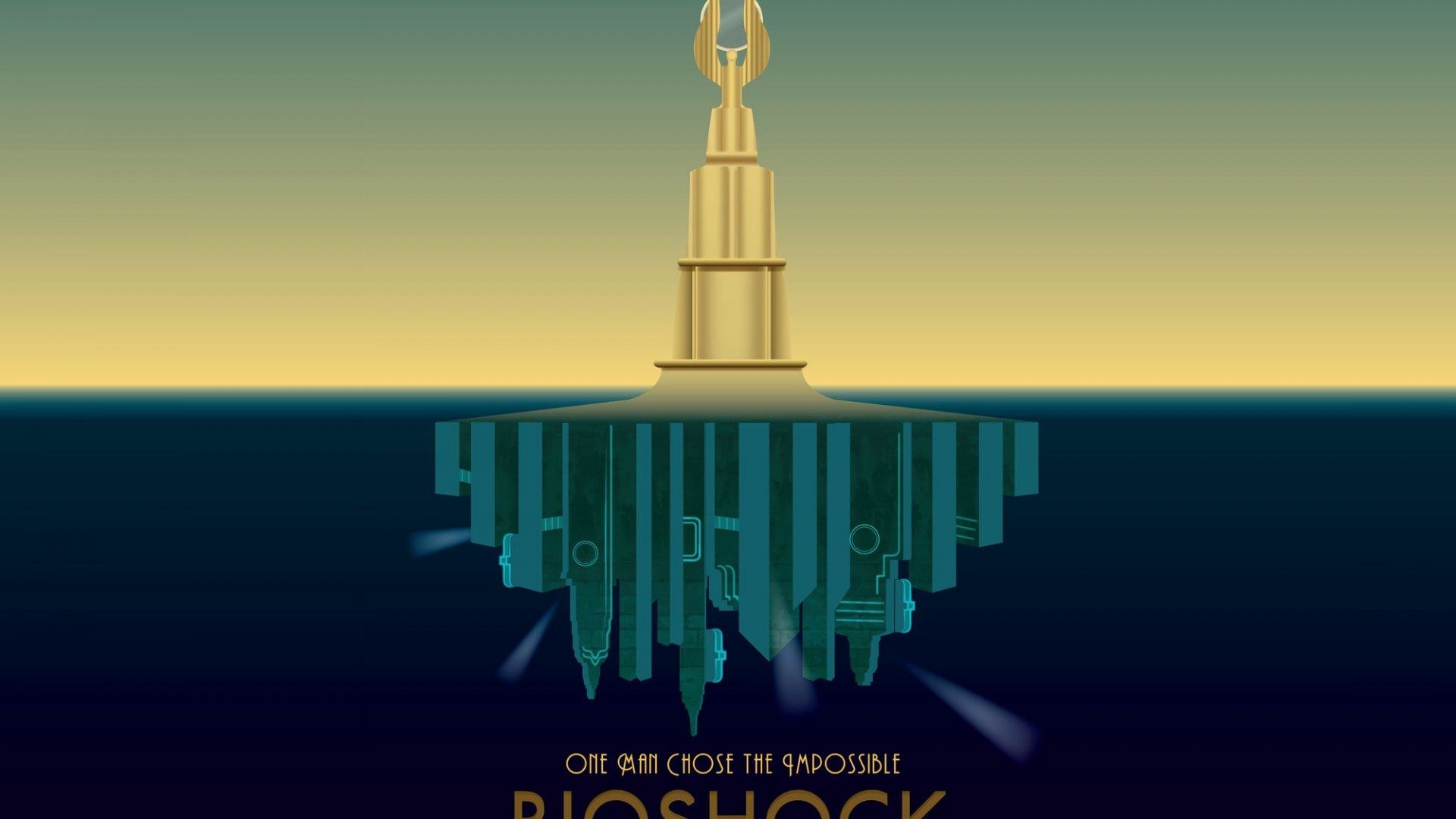BioShock, Faro, Rapture, Art déco, Minimalista, 16:9 Full HD, sfondo widescreen