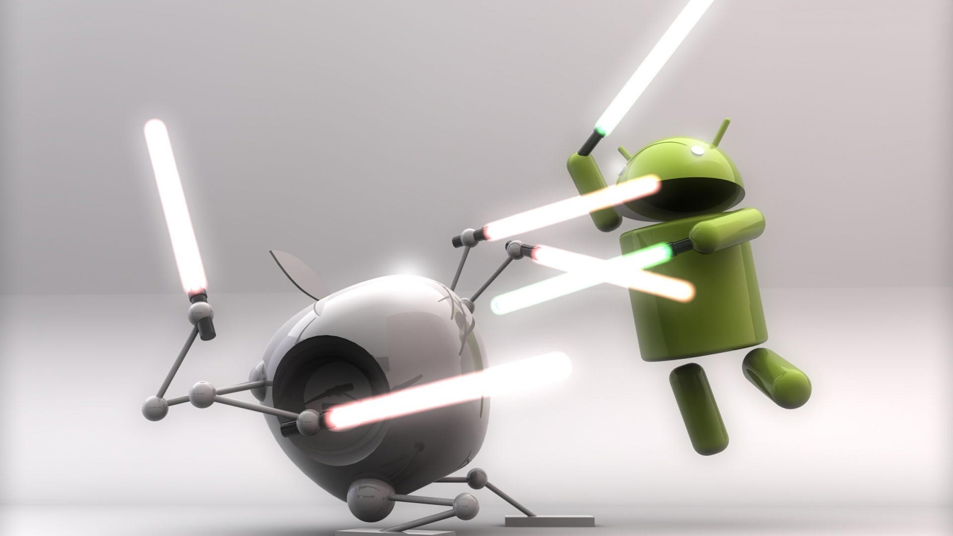 Android, Apple, Spade laser, Robot, Duello, Full HD, immagine di sfondo PC