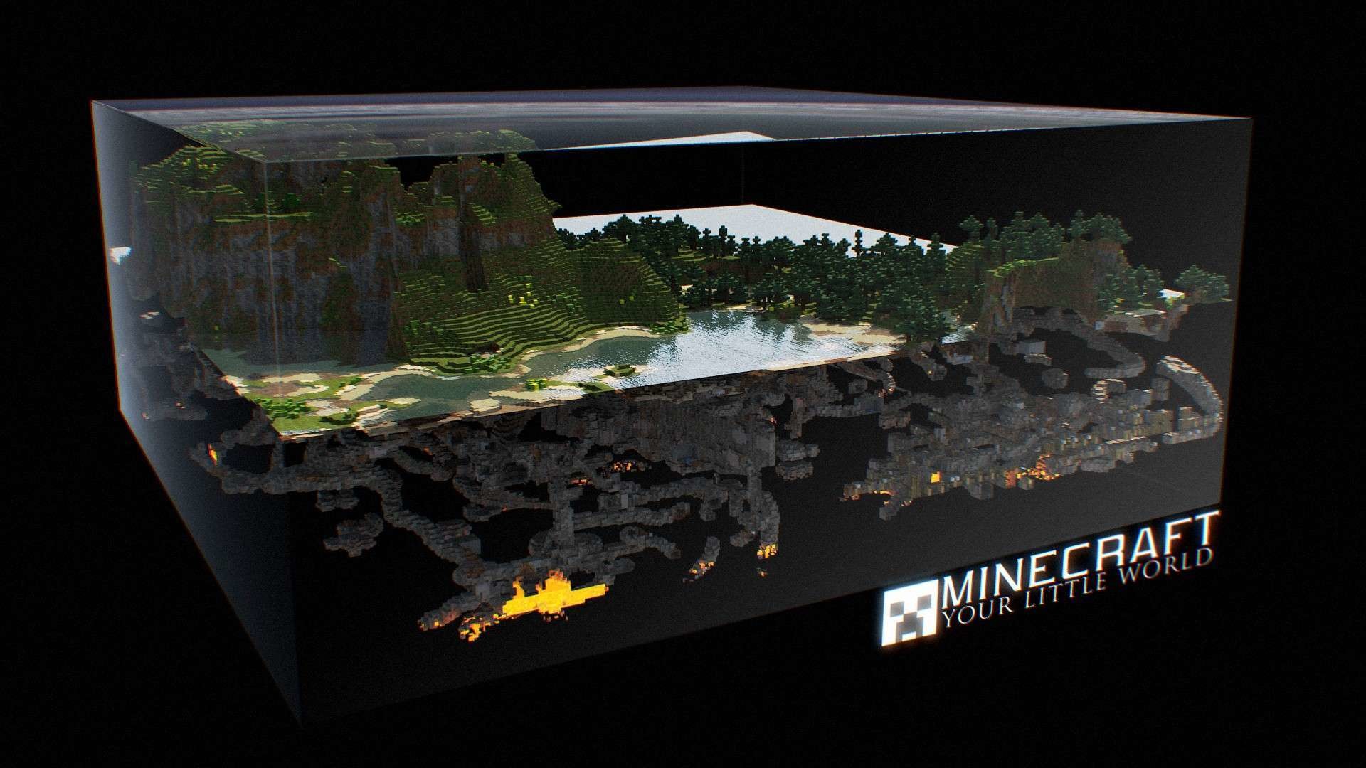 Minecraft, Sezione del mondo, Caverne, Sfondo nero, 1920x1080, wallpaper desktop